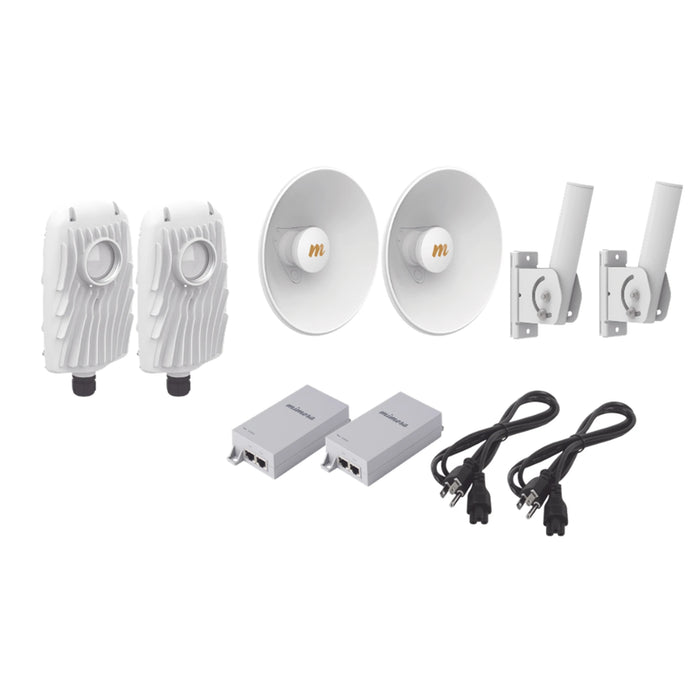 KIT DE 2 RADIOS B5X CON KIT DE ANTENAS (20DBI), RANGO DE FRECUENCIA EXTENDIDA (4.9 A 6.4 GHZ), INCLUYE INYECTOR POE, CABLE DE ALIMENTACIÓN Y 2 FLEXIMOUNT-XL PARA ALINEACIÓN, DISTANCIA DE HASTA 8 KM-Enlaces PtP y PtMP-MIMOSA NETWORKS-Bsai Seguridad & Controles