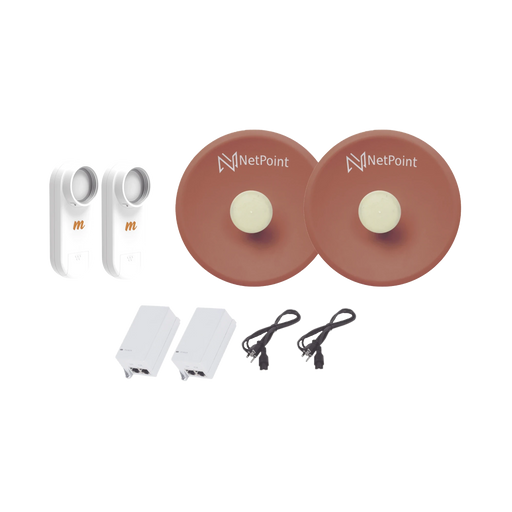 KIT DE 2 RADIOS C5X CON ANTENAS NPPROS2PACK (27 DBI), RANGO DE FRECUENCIA EXTENDIDA (4.9 A 6.4 GHZ), INCLUYE INYECTOR POE Y CABLE DE ALIMENTACIÓN-Enlaces PtP y PtMP-NetPoint-Bsai Seguridad & Controles