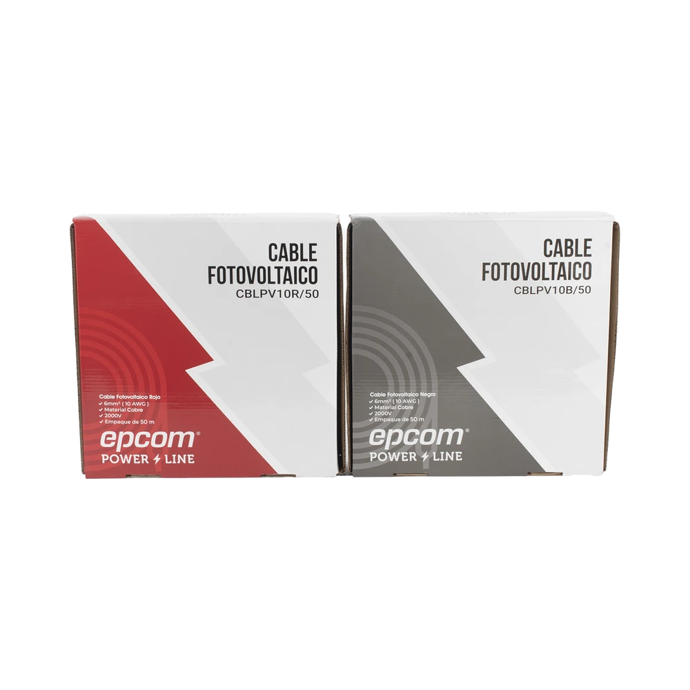 KIT DE 2 ROLLOS DE 50 METROS DE CABLE FOTOVOLTAICO DE COBRE, ROJO Y NEGRO, CALIBRE 10 AWG (6MM²), TIPO PV, 1000/2000 V Y 120°C.-Energía Solar-EPCOM POWERLINE-Bsai Seguridad & Controles