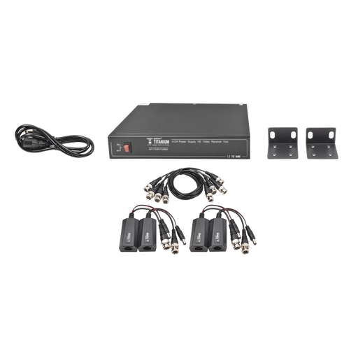 KIT DE 4 CANALES DE PARA TRANSMISIÓN DE ALIMENTACION ( DE 36 VCD A 12VCD ) Y VIDEO (HD-TVI) A DISTANCIAS DE HASTA 250 MTS-Accesorios Videovigilancia-EPCOM TITANIUM-KIT-TT-4-PV-TURBO-Bsai Seguridad & Controles