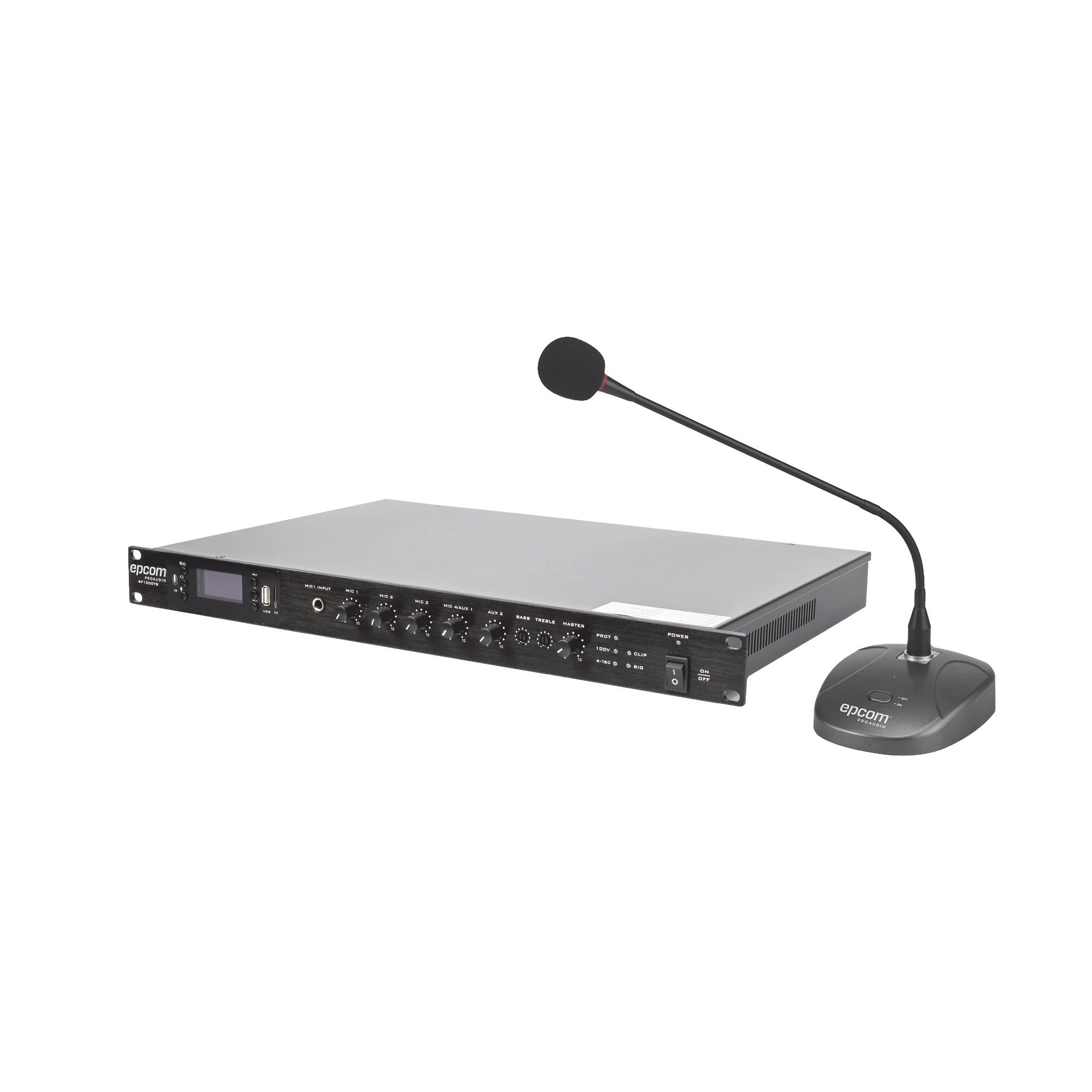 KIT DE AMPLIFICADOR DE 120W MODELO SF120DTB | MÁS MICRÓFONO DE ESCRITORIO MODELO SF621A-Audio residencial/Comercial-EPCOM PROAUDIO-Bsai Seguridad & Controles