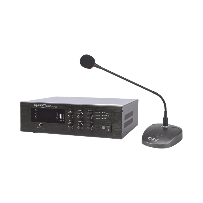 KIT DE AMPLIFICADOR DE AUDIO DE 240W MODELO SFB240 | MÁS MICRÓFONO DE ESCRITORIO MODELO SF621A-Audio, Video y Voceo-EPCOM PROAUDIO-Bsai Seguridad & Controles