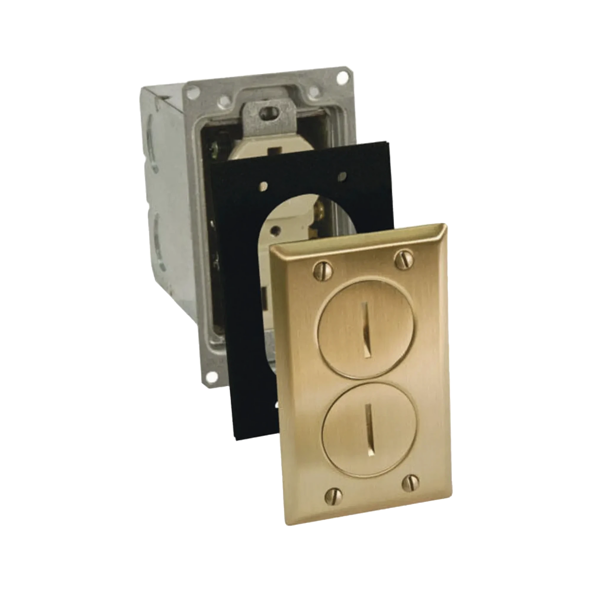 KIT DE CAJA DE PISO CON RECEPTACULO DE 15A 125V/ ACABADO LATÓN.-Área Eléctrica-HUBBELL-Bsai Seguridad & Controles