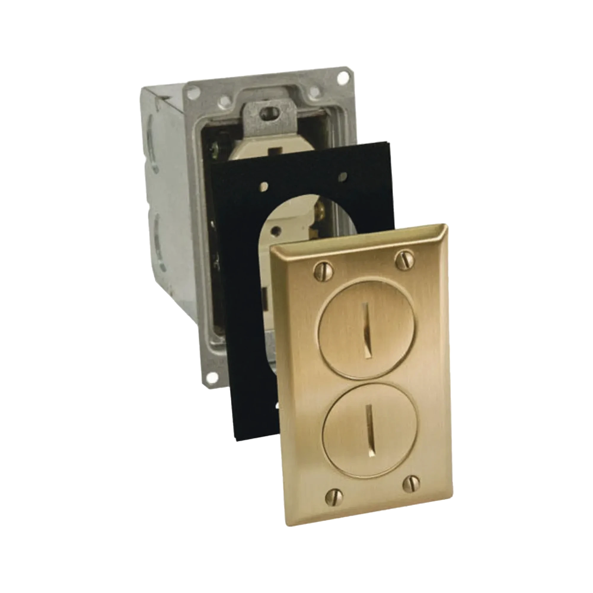 KIT DE CAJA DE PISO CON RECEPTACULO DE 15A 125V/ ACABADO LATÓN.-Área Eléctrica-HUBBELL-Bsai Seguridad & Controles
