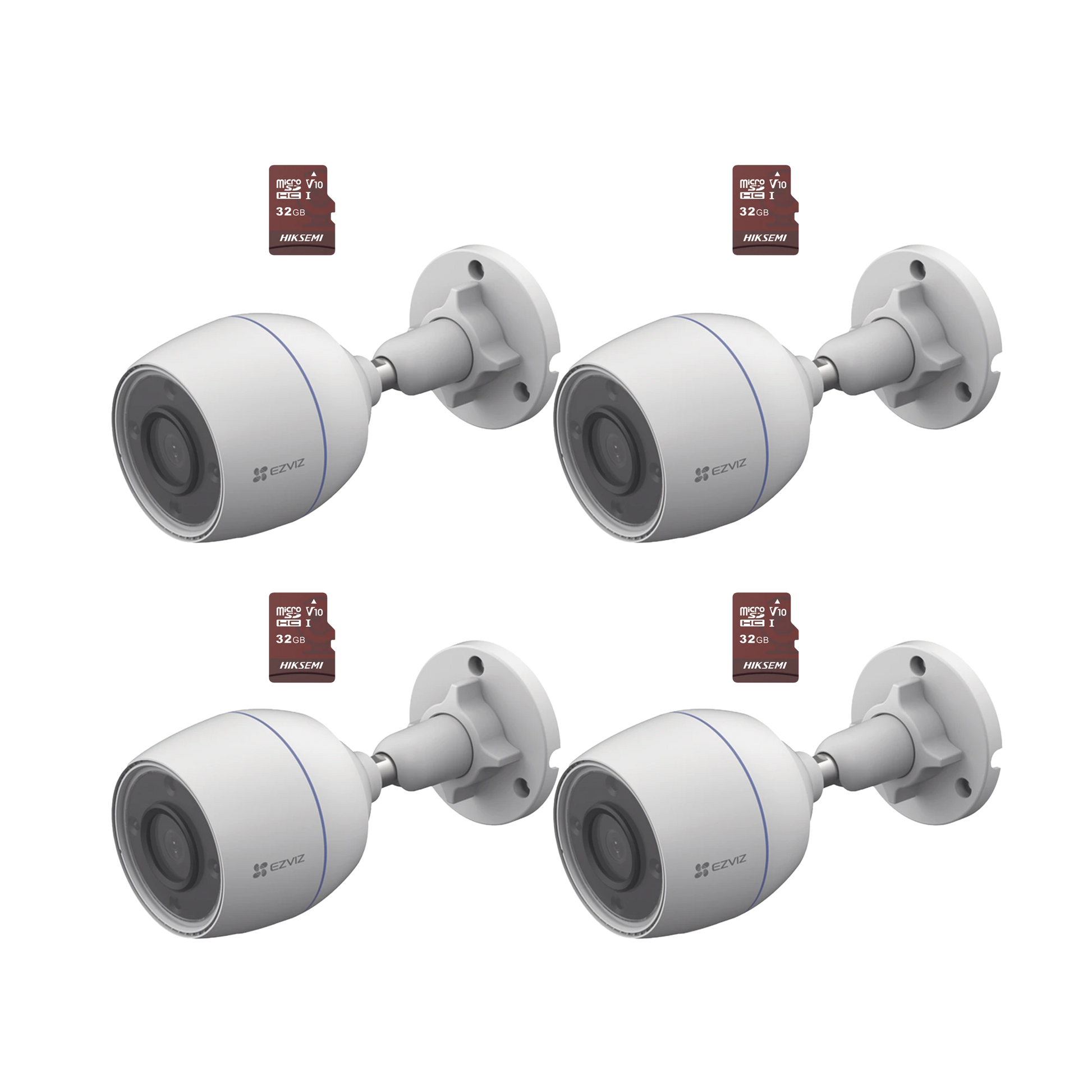 KIT DE CAMARAS WIFI, INCLUYE 4 PIEZAS CS-H3C Y 4 PIEZAS HS-TF-E1/32G / DETECCIÓN DE MOVIMIENTO-Kits- Sistemas Completos-EZVIZ-Bsai Seguridad & Controles