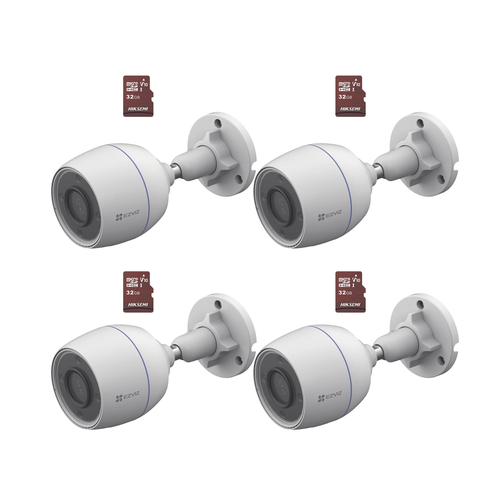 KIT DE CAMARAS WIFI, INCLUYE 4 PIEZAS CS-H3C Y 4 PIEZAS HS-TF-E1/32G / DETECCIÓN DE MOVIMIENTO-Kits- Sistemas Completos-EZVIZ-Bsai Seguridad & Controles