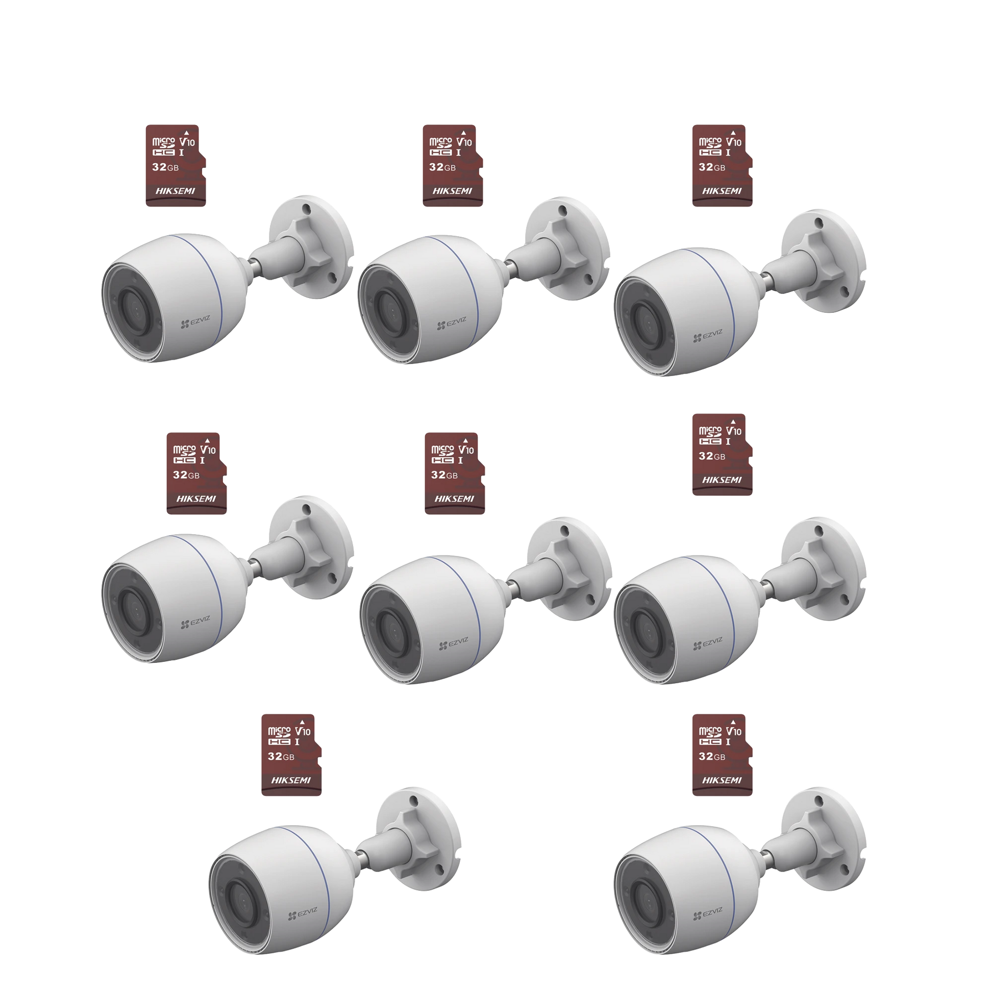 KIT DE CAMARAS WIFI, INCLUYE 8 PIEZAS CS-H3C Y 8 PIEZAS HS-TF-E1/32G / DETECCIÓN DE MOVIMIENTO-Kits- Sistemas Completos-EZVIZ-Bsai Seguridad & Controles