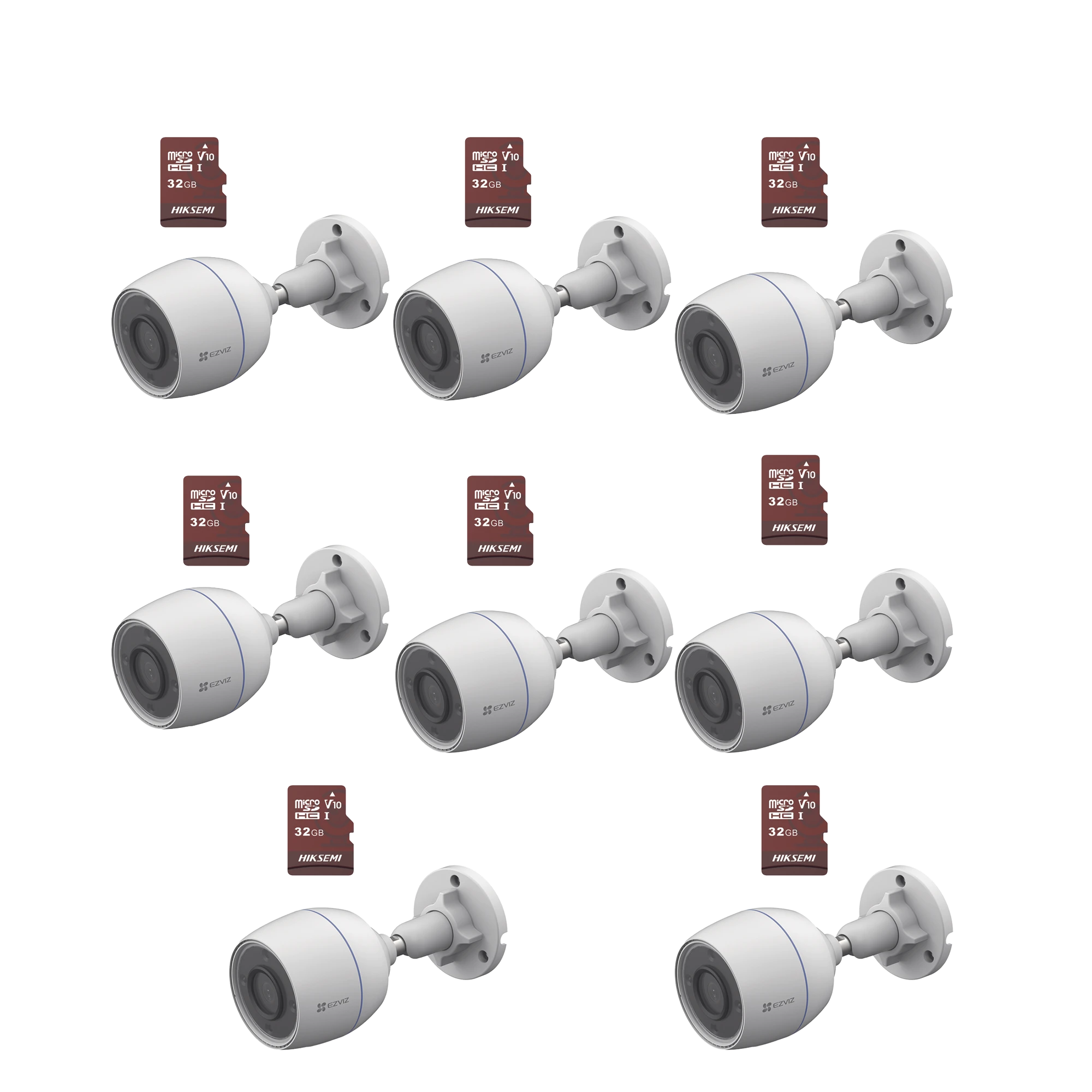 KIT DE CAMARAS WIFI, INCLUYE 8 PIEZAS CS-H3C Y 8 PIEZAS HS-TF-E1/32G / DETECCIÓN DE MOVIMIENTO-Kits- Sistemas Completos-EZVIZ-Bsai Seguridad & Controles