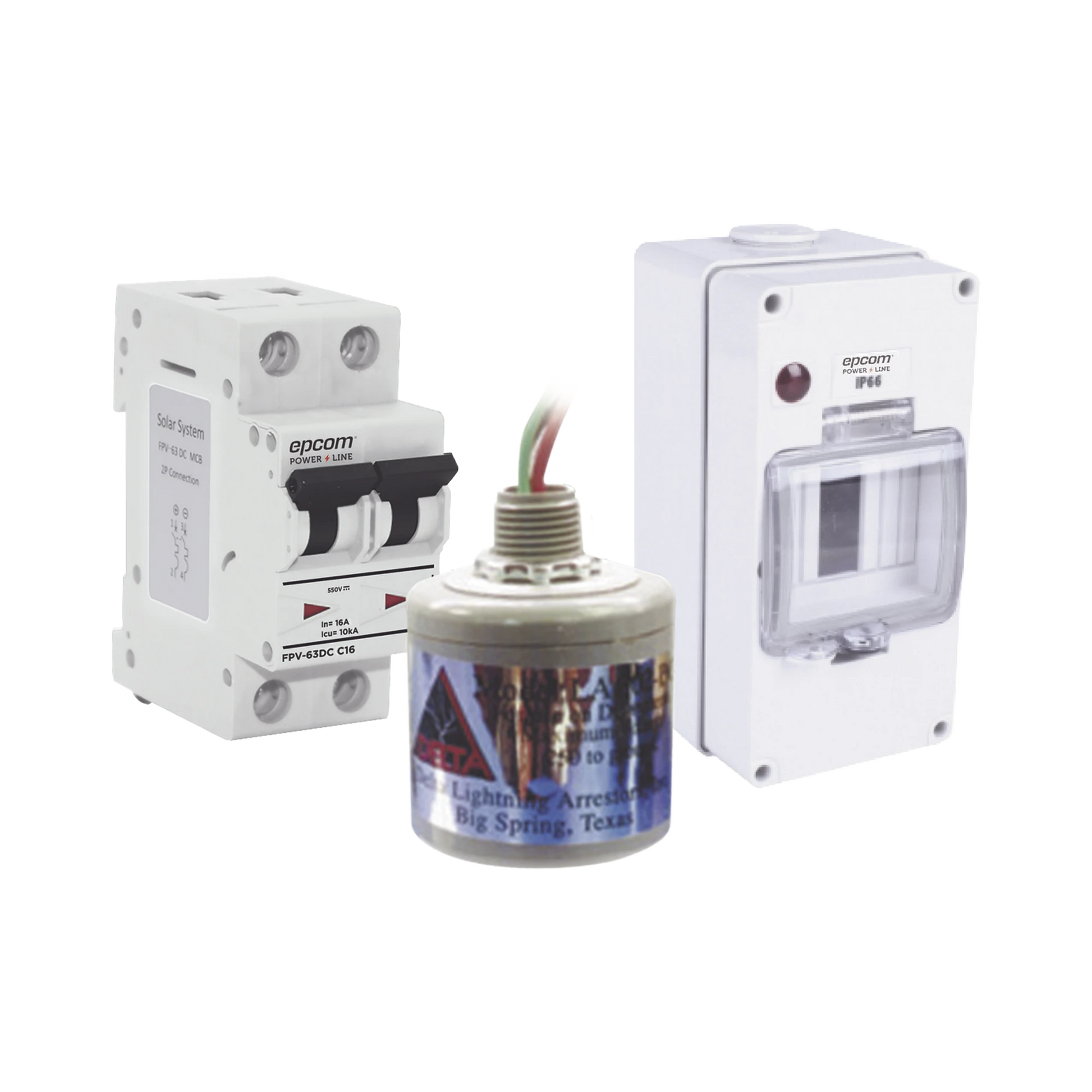 KIT DE CENTRO DE CARGA PARA CORRIENTE DIRECTA, BREAKER DE HASTA 800 VCD DE 16 A CON SUPRESOR DE DESCARGAS ATMOSFÁRICAS.-Kits Sistemas Completos-EPCOM POWERLINE-Bsai Seguridad & Controles