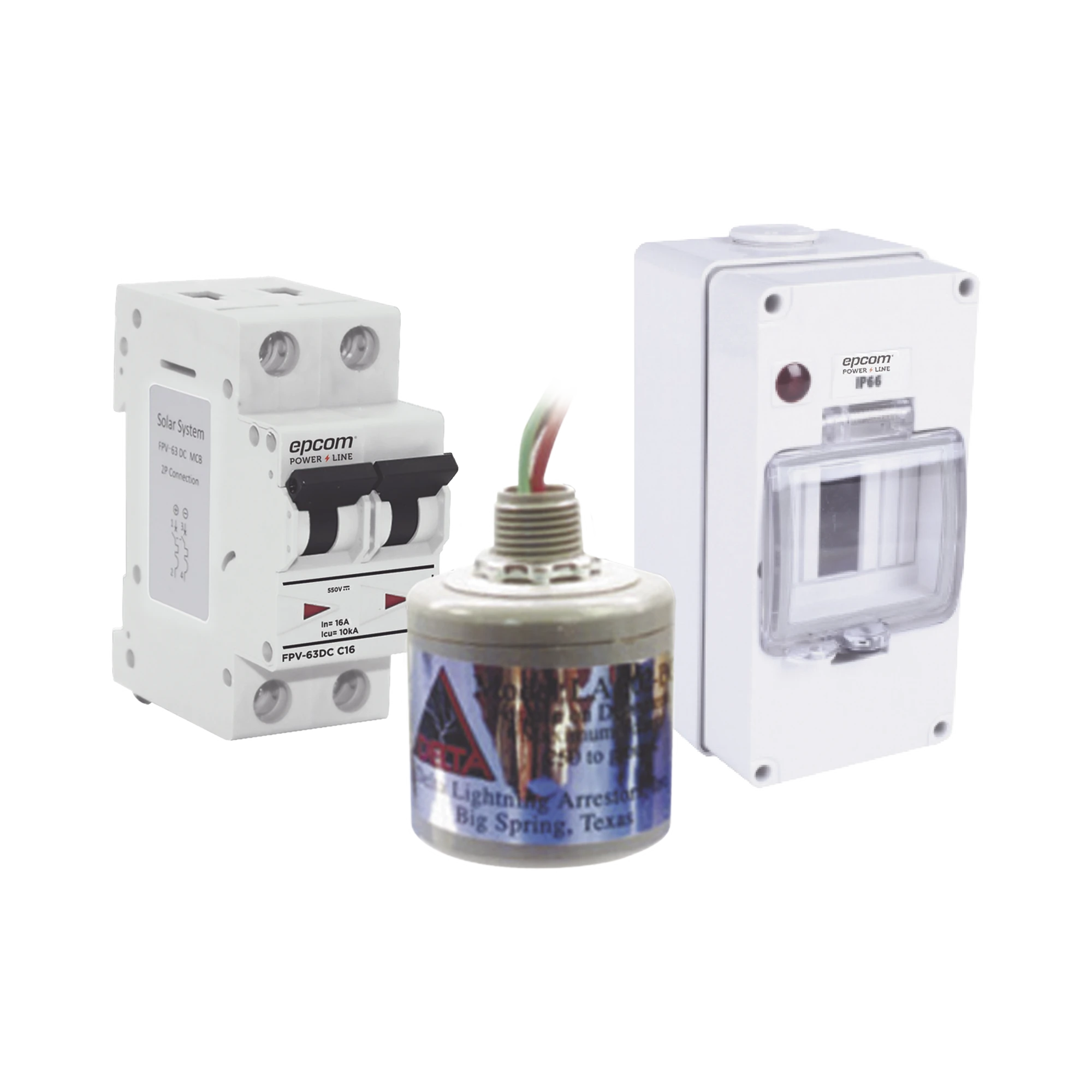 KIT DE CENTRO DE CARGA PARA CORRIENTE DIRECTA, BREAKER DE HASTA 800 VCD DE 16 A CON SUPRESOR DE DESCARGAS ATMOSFÁRICAS.-Kits Sistemas Completos-EPCOM POWERLINE-Bsai Seguridad & Controles