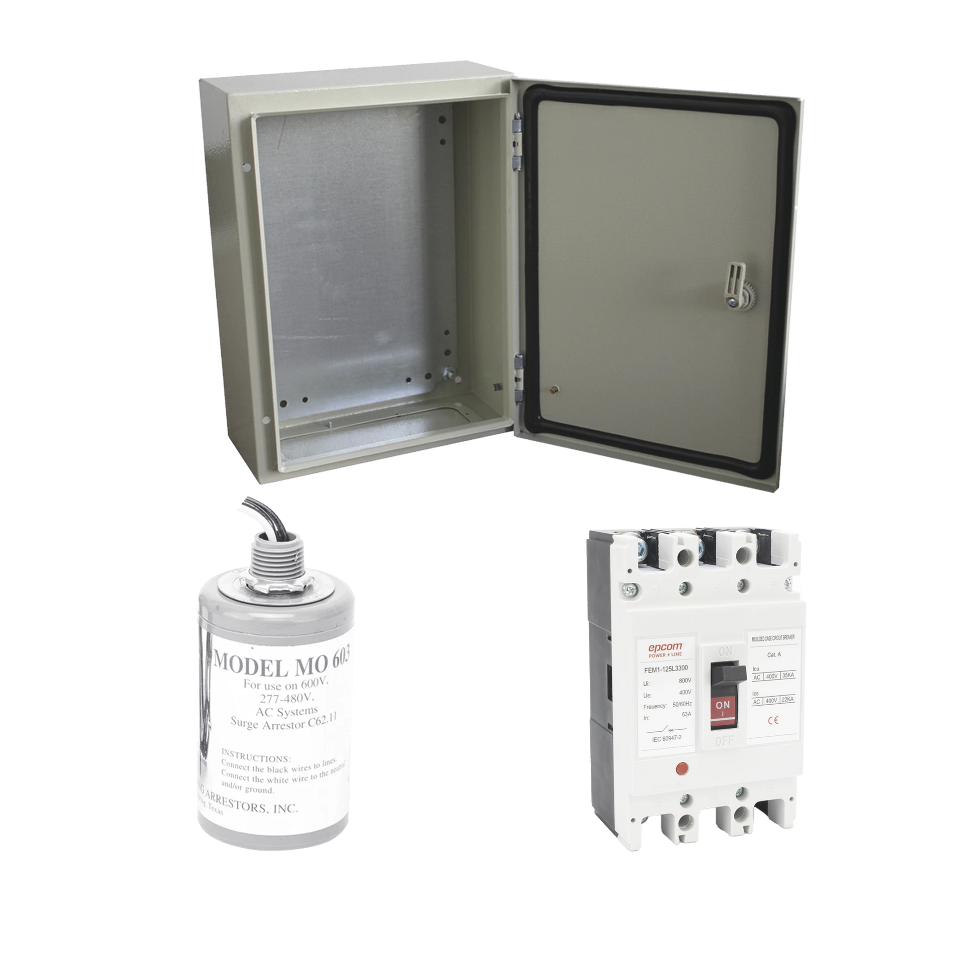 KIT DE CENTRO DE CARGA TRIFASICO PARA CORRIENTE ALTERNA, BREAKER DE HASTA 690 VC DE 63 A CON SUPRESOR DE DESCARGAS ATMOSFÉRICAS.-Energía Solar-EPCOM-PL063ACA-Bsai Seguridad & Controles