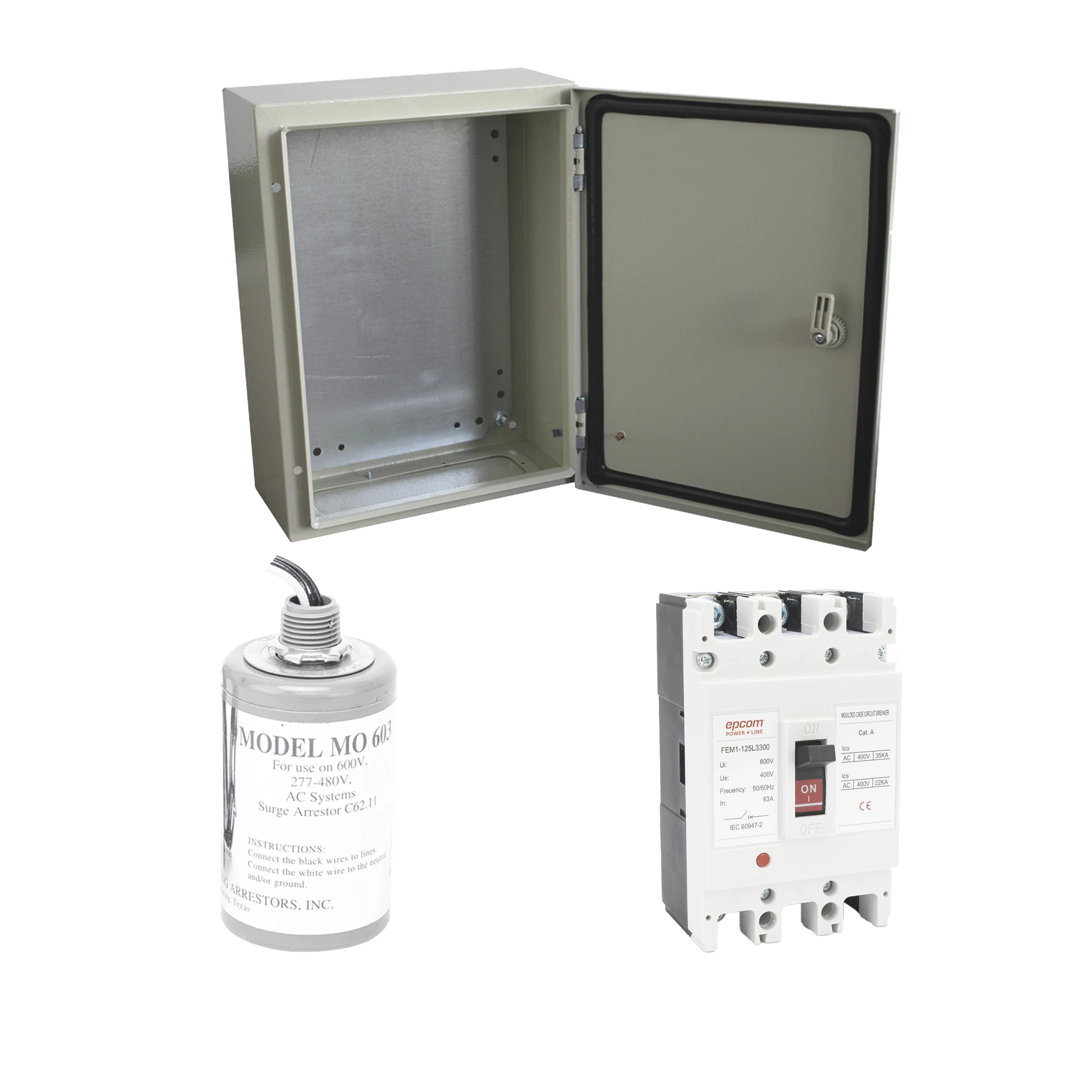 KIT DE CENTRO DE CARGA TRIFASICO PARA CORRIENTE ALTERNA, BREAKER DE HASTA 690 VC DE 63 A CON SUPRESOR DE DESCARGAS ATMOSFÉRICAS.-Energía Solar-EPCOM-PL063ACA-Bsai Seguridad & Controles