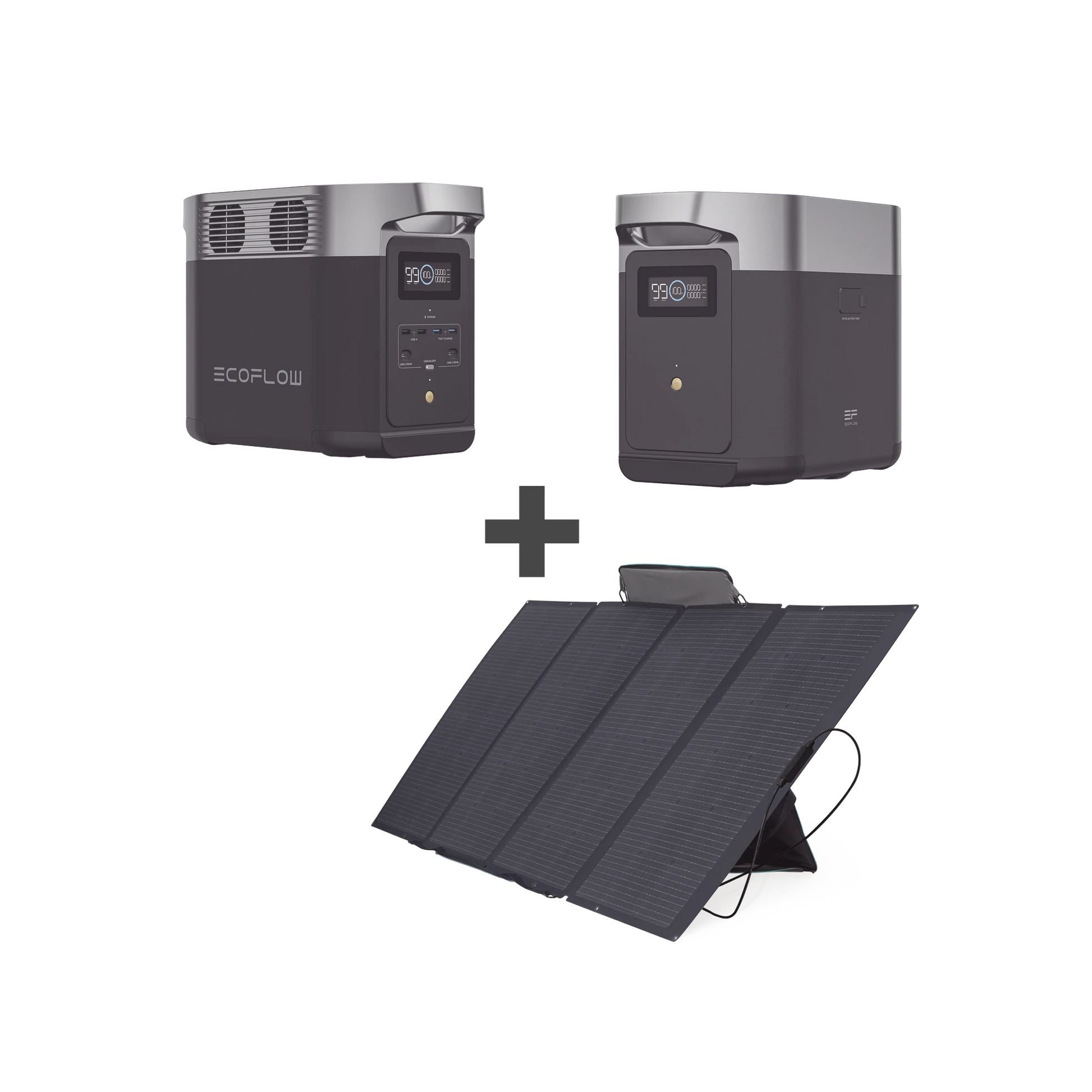 KIT DE ESTACIÓN DE ENERGÍA PORTÁTIL 1024WH + BATERÍA EXTERNA 1024WH + PANEL SOLAR FLEXIBLE 400W (2024WH TOTALES)-Respaldo de Energía-ECOFLOW-DLT2KIT-BP-Bsai Seguridad & Controles