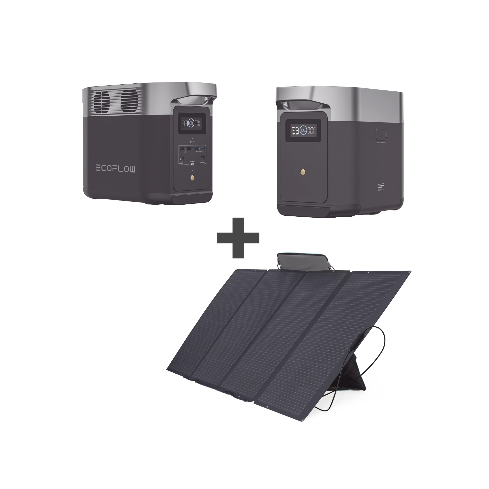 KIT DE ESTACIÓN DE ENERGÍA PORTÁTIL 1024WH + BATERÍA EXTERNA 1024WH + PANEL SOLAR FLEXIBLE 400W (2024WH TOTALES)-Respaldo de Energía-ECOFLOW-Bsai Seguridad & Controles