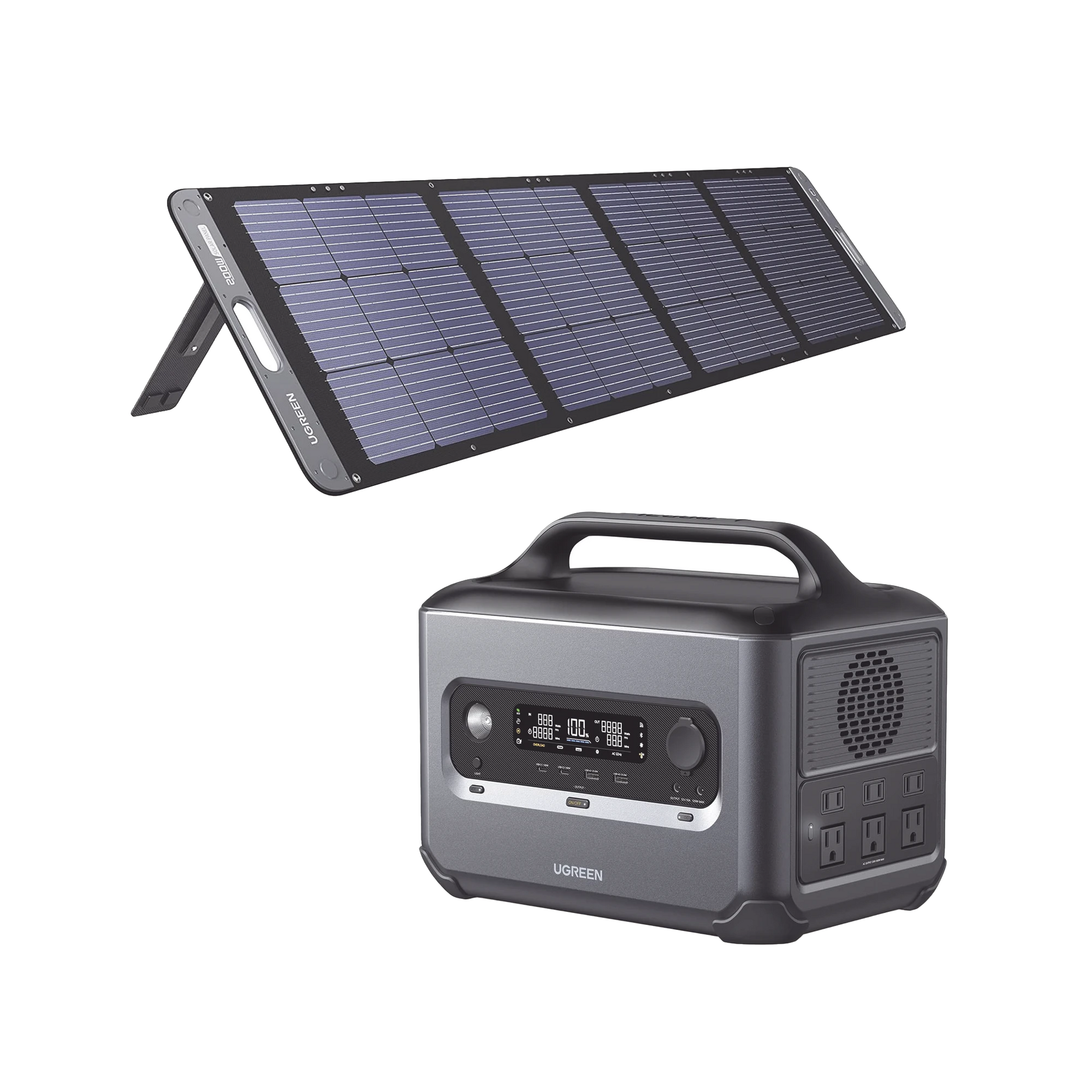 KIT DE ESTACIÓN DE ENERGÍA PORTÁTIL 1200W (1024WH) + PANEL SOLAR PLEGABLE DE 200W-Respaldo de Energía-UGREEN-UGREEP-KIT1200W-Bsai Seguridad & Controles