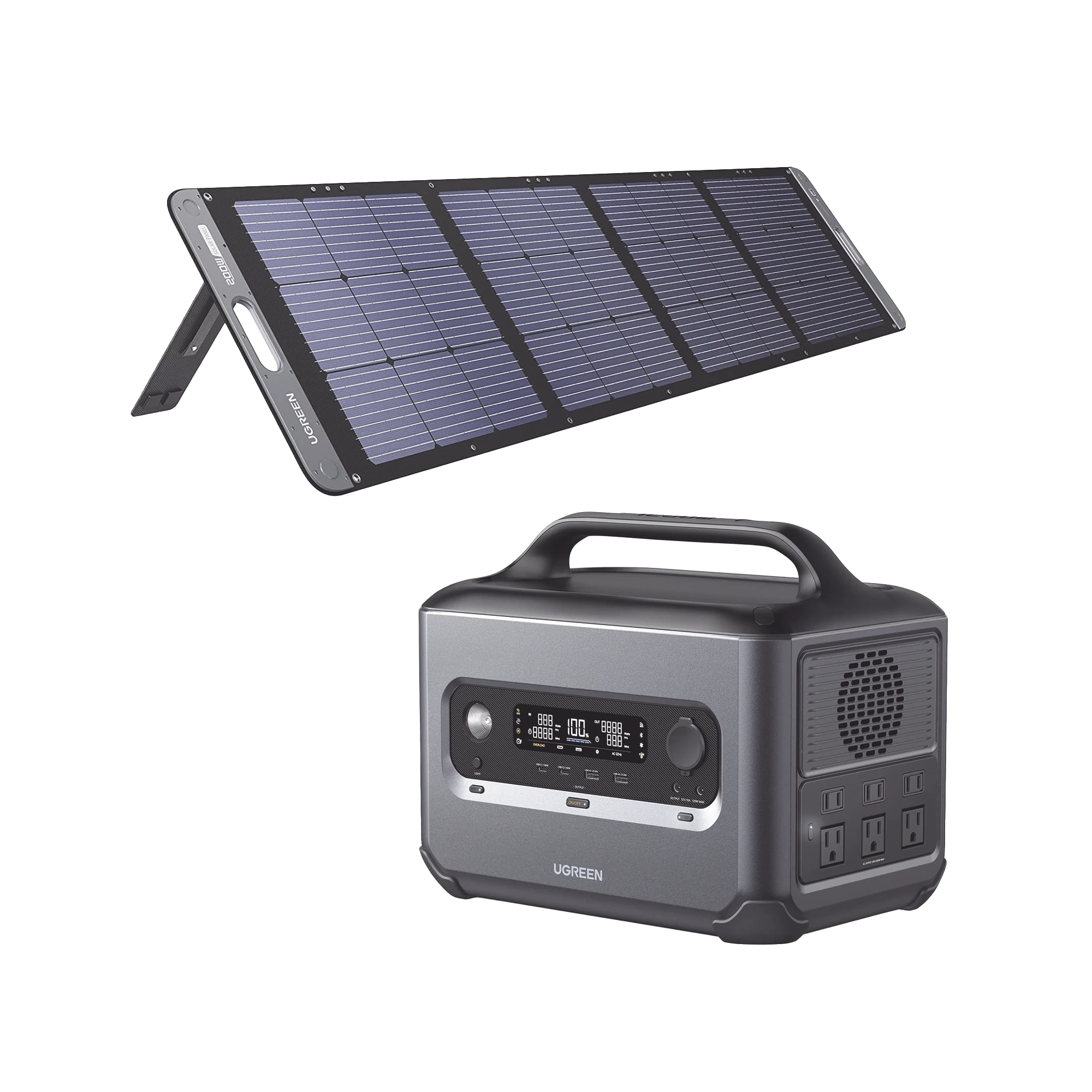 KIT DE ESTACIÓN DE ENERGÍA PORTÁTIL 1200W (1024WH) + PANEL SOLAR PLEGABLE DE 200W-Respaldo de Energía-UGREEN-UGREEP-KIT1200W-Bsai Seguridad & Controles