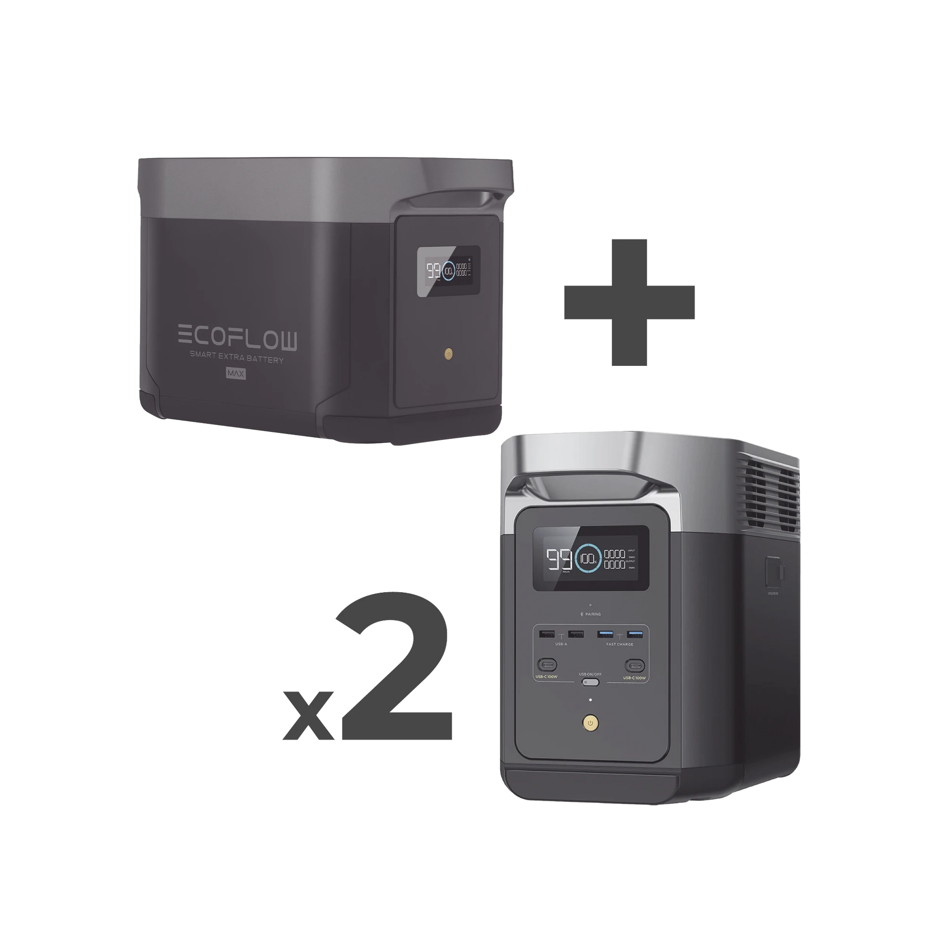 KIT DE ESTACIÓN DE ENERGÍA PORTÁTIL 2048WH + 2 BATERÍAS EXTERNAS 2048WH (6144WH TOTALES)-Respaldo de Energía-ECOFLOW-DLT2MAX-2BP-Bsai Seguridad & Controles