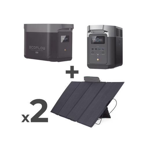 KIT DE ESTACIÓN DE ENERGÍA PORTÁTIL 2048WH + BATERÍA EXTERNA 2048WH + 2 PANELES SOLARES FLEXIBLES 400W (4096WH, 800W TOTALES)-Respaldo de Energía-ECOFLOW-DLT2MAX-KIT-BPLUS-Bsai Seguridad & Controles