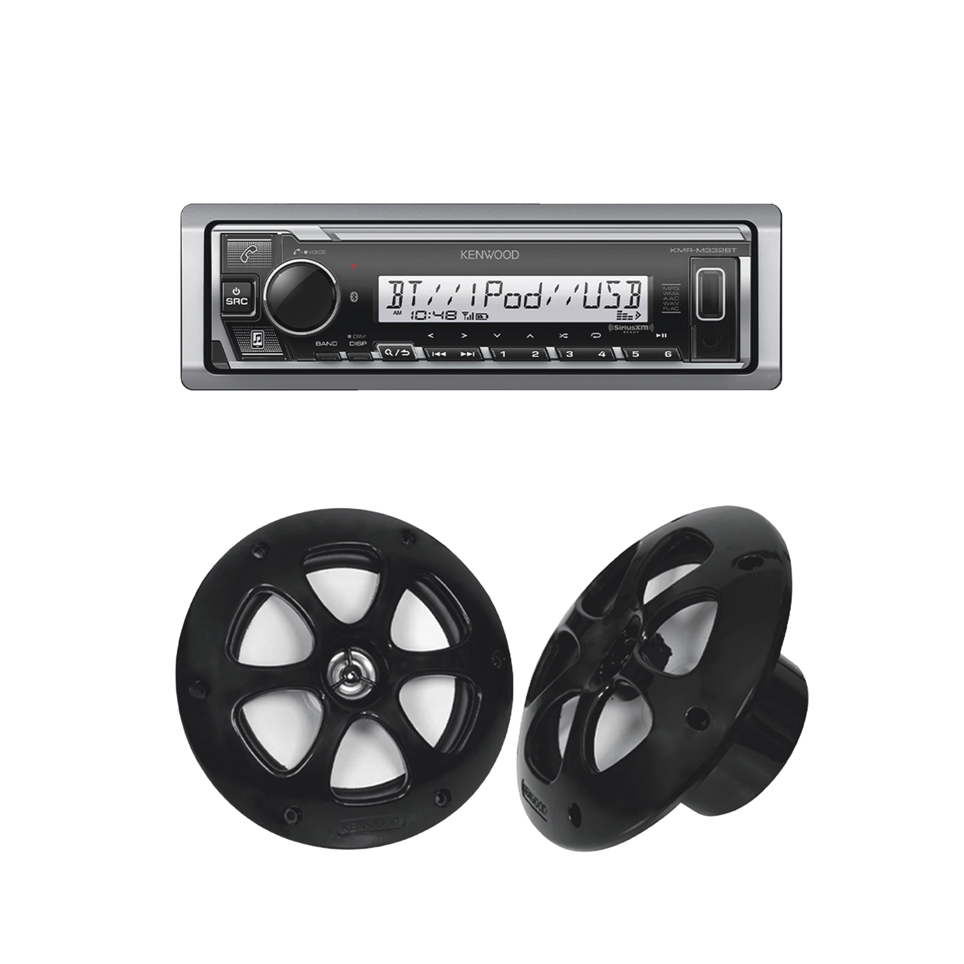 KIT DE ESTÉREO CON BLUETOOTH KMR-M332BT | MÁS PAR DE BOCINAS KFC-1613MRB-Soluciones Marinas-JVC KENWOOD-Bsai Seguridad & Controles