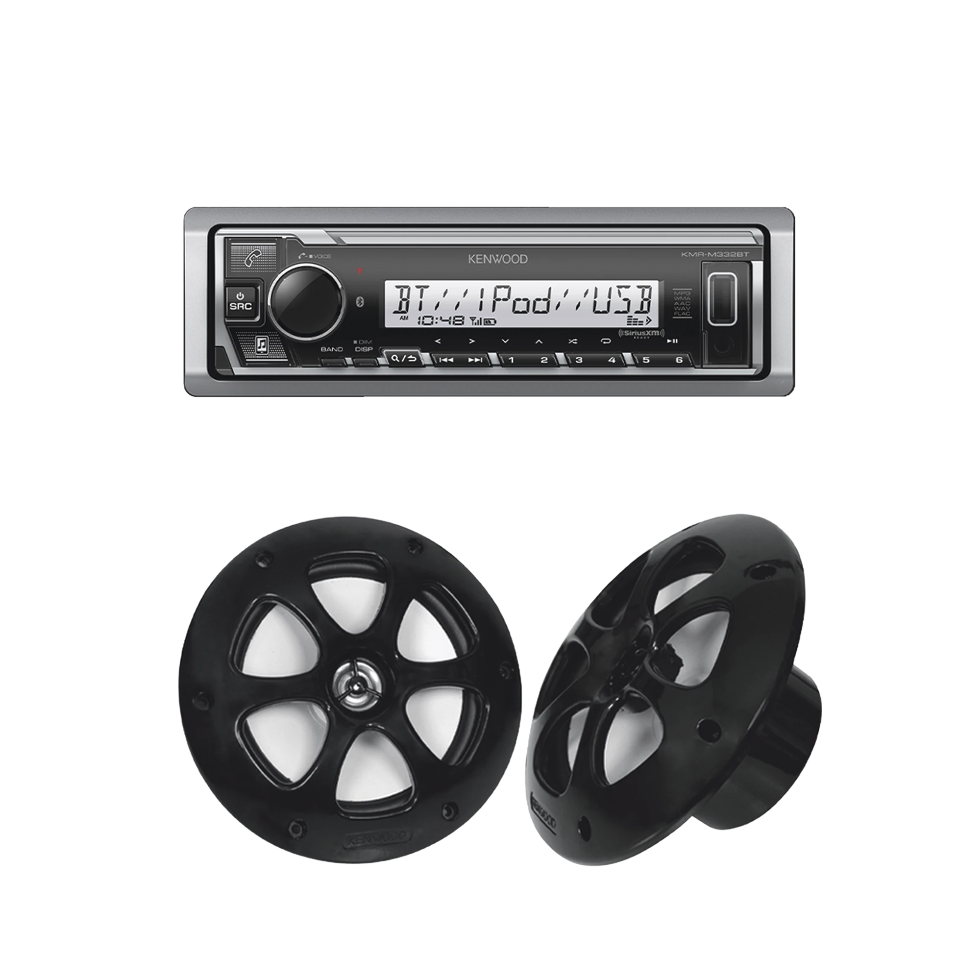 KIT DE ESTÉREO CON BLUETOOTH KMR-M332BT | MÁS PAR DE BOCINAS KFC-1613MRB-Soluciones Marinas-JVC KENWOOD-Bsai Seguridad & Controles