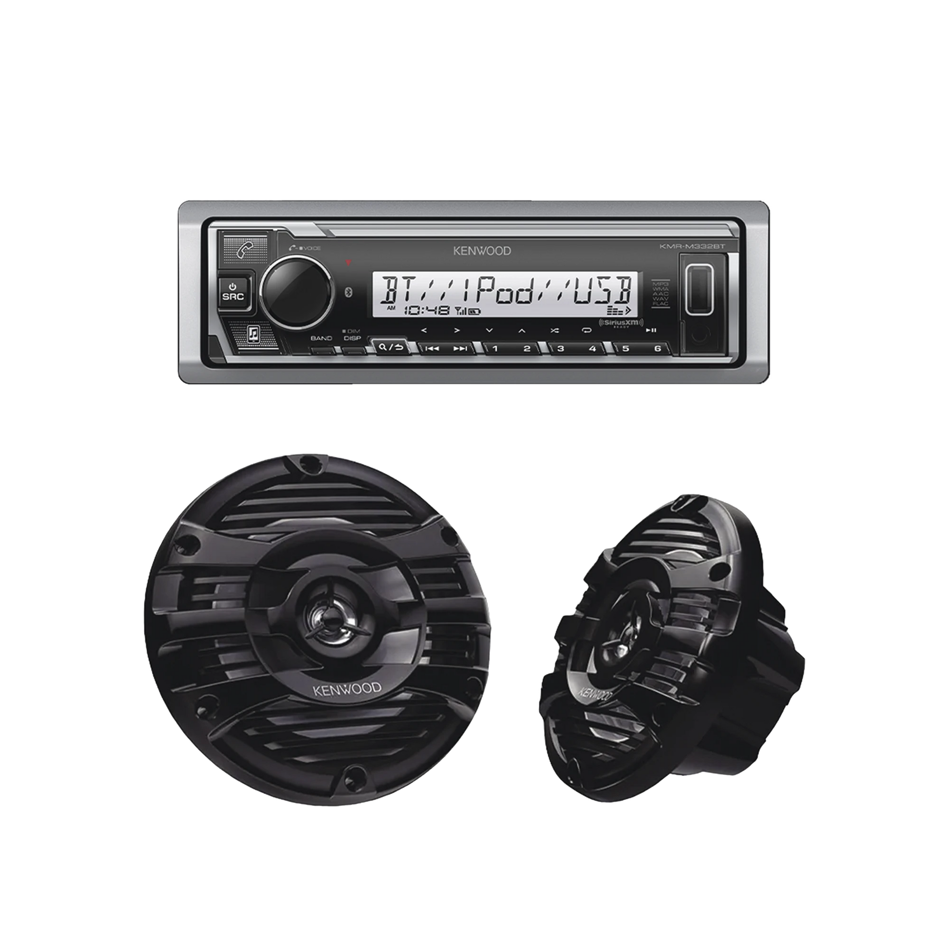 KIT DE ESTÉREO CON BLUETOOTH KMR-M332BT | MÁS PAR DE BOCINAS KFC-1653MRB-Soluciones Marinas-JVC KENWOOD-Bsai Seguridad & Controles
