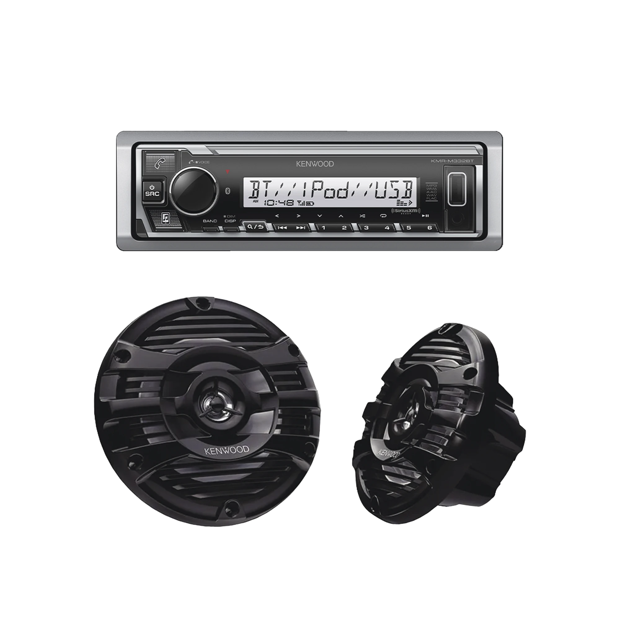 KIT DE ESTÉREO CON BLUETOOTH KMR-M332BT | MÁS PAR DE BOCINAS KFC-1653MRB-Soluciones Marinas-JVC KENWOOD-Bsai Seguridad & Controles