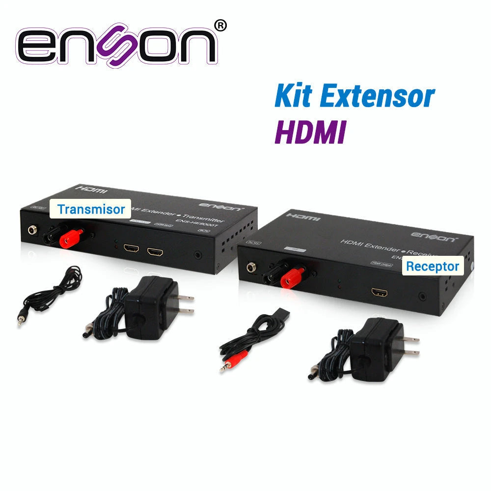 KIT DE EXTENSORES HDMI, SERIE 9000 ENSON, HASTA 500 MTS INCLUYE:TRANSMISOR ENS-HE9000T Y RECEPTOR ENS-HE9000R, RESOLUCIÓN HASTA 1080P FUENTES DE ALIMENTACIÓN Y CABLE IR INCLUIDOS.-Cableado-ENSON-Bsai Seguridad & Controles