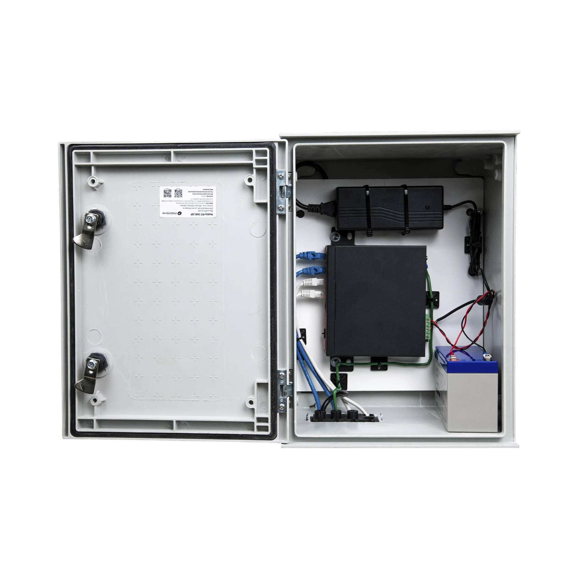 KIT DE GABINETE DE POLIÉSTER (300 X 400 X 200 MM) + CONTROLADOR DE CARGA CON SWITCH POE (5) + BATERÍA DE 12V 7AH-Fuentes de Poder-PRECISION-PST-UPS-BAT1-Bsai Seguridad & Controles