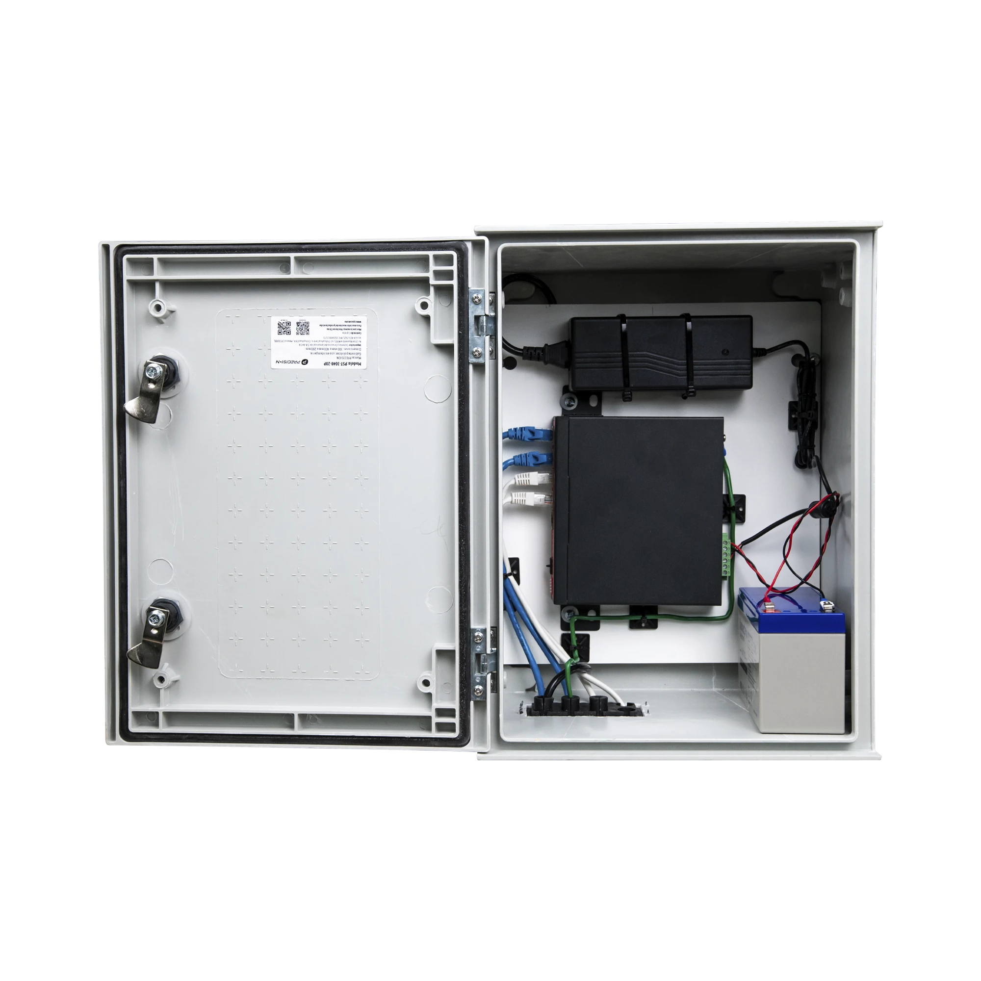 KIT DE GABINETE DE POLIÉSTER (300 X 400 X 200 MM) + CONTROLADOR DE CARGA CON SWITCH POE (5) + BATERÍA DE 12V 7AH-Fuentes de Poder-PRECISION-PST-UPS-BAT1-Bsai Seguridad & Controles