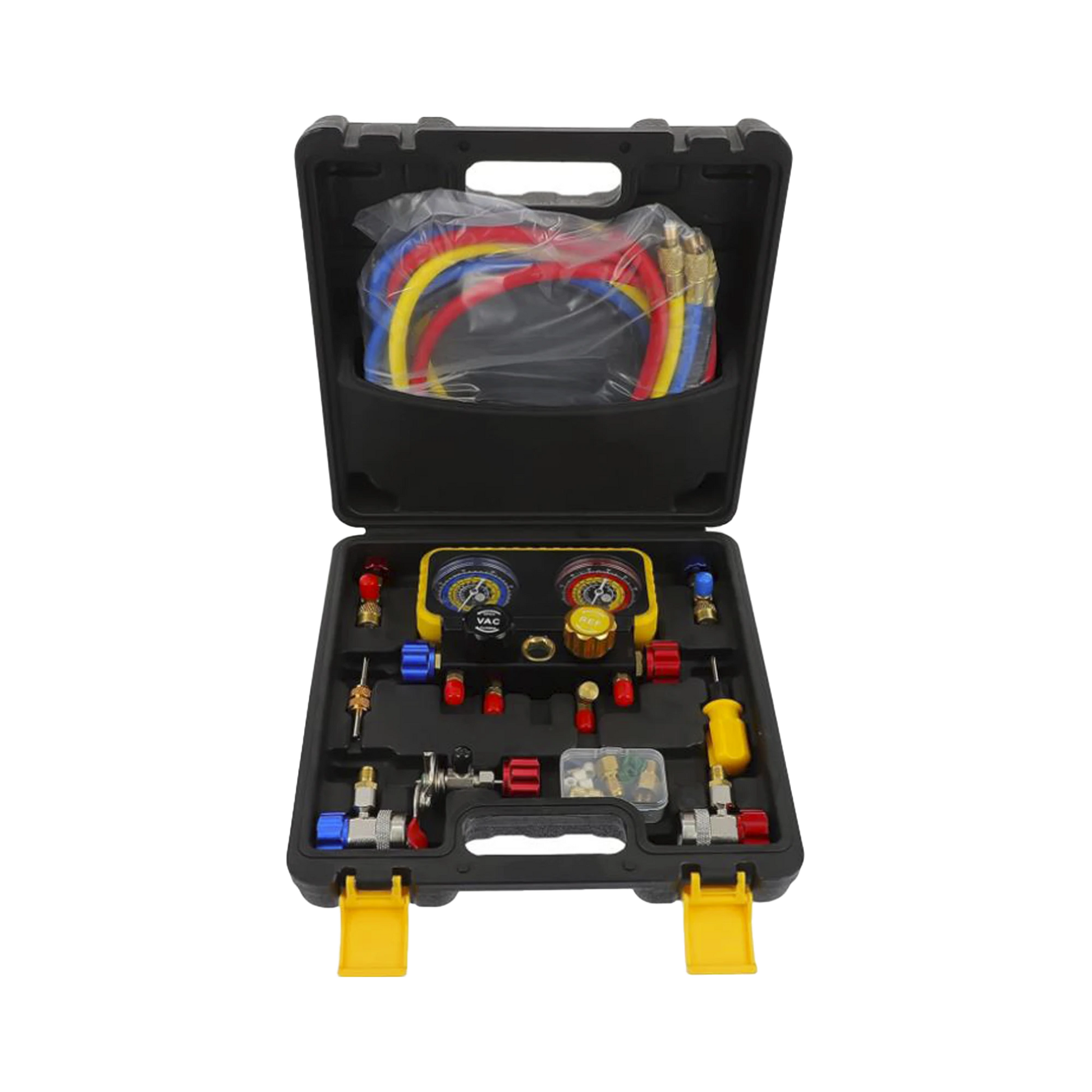 KIT DE MANOMETRO DE 4 VIAS CON ACCESORIOS PARA GAS REFRIGERANTE R410A/ R32/ R134A/R22-Climatización / Refrigeración-PRECISION-Bsai Seguridad & Controles