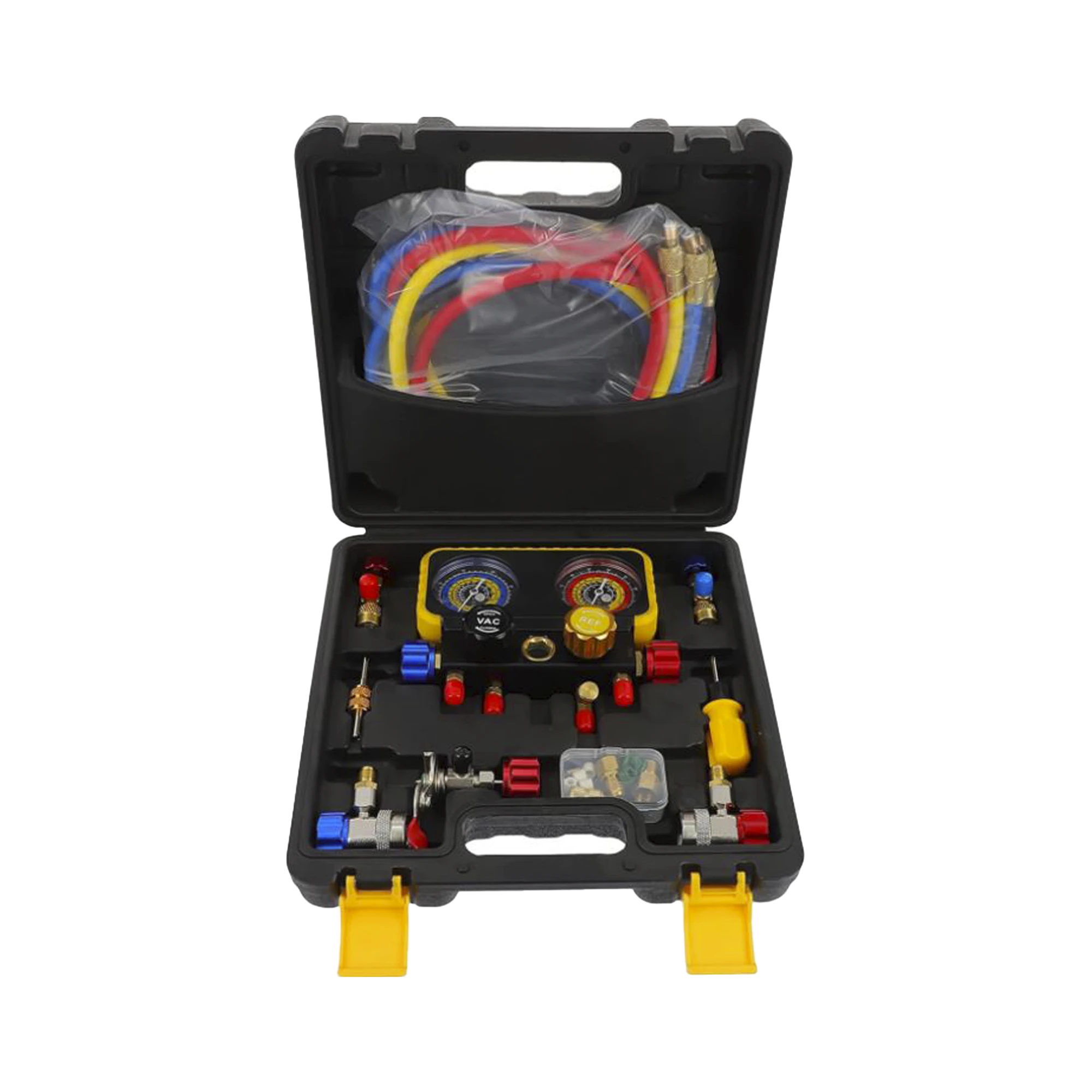 KIT DE MANOMETRO DE 4 VIAS CON ACCESORIOS PARA GAS REFRIGERANTE R410A/ R32/ R134A/R22-Climatización / Refrigeración-PRECISION-Bsai Seguridad & Controles