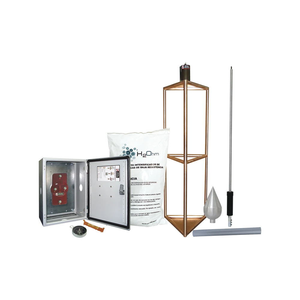 KIT DE PARARRAYO CON PUNTA CON DIÁMETRO DE PROTECCIÓN DE 300 METROS-Tierra Física y Pararrayos-TOTAL GROUND-Bsai Seguridad & Controles