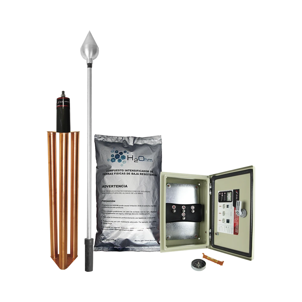 KIT DE PARARRAYO CON PUNTA EN ALUMINIO CON DIÁMETRO DE PROTECCIÓN DE 160 METROS.-Tierra Física y Pararrayos-TOTAL GROUND-Bsai Seguridad & Controles