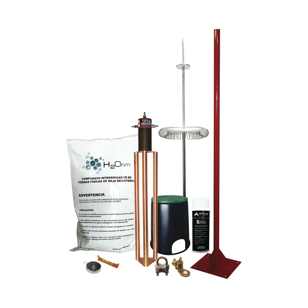 KIT DE PARARRAYO DIPOLO CON ELECTRODO Y ACCESORIOS DE INSTALACIÓN PARA TECHO-Tierra Física y Pararrayos-TOTAL GROUND-Bsai Seguridad & Controles