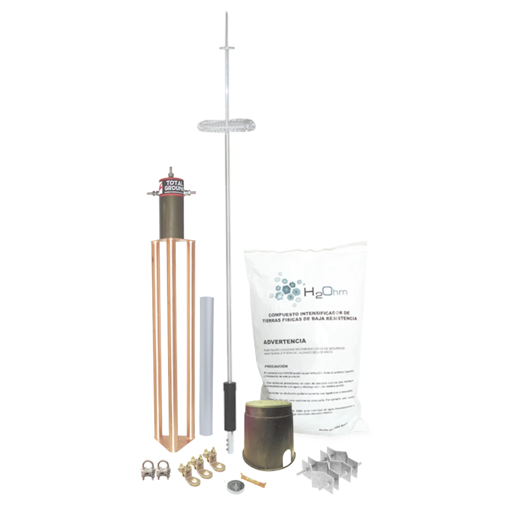 KIT DE PARARRAYO PARA TORRE O POSTE TIPO DIPOLO CORONA CON ELECTRODO Y ACCESORIOS DE INSTALACIÓN-Tierra Física y Pararrayos-TOTAL GROUND-Bsai Seguridad & Controles