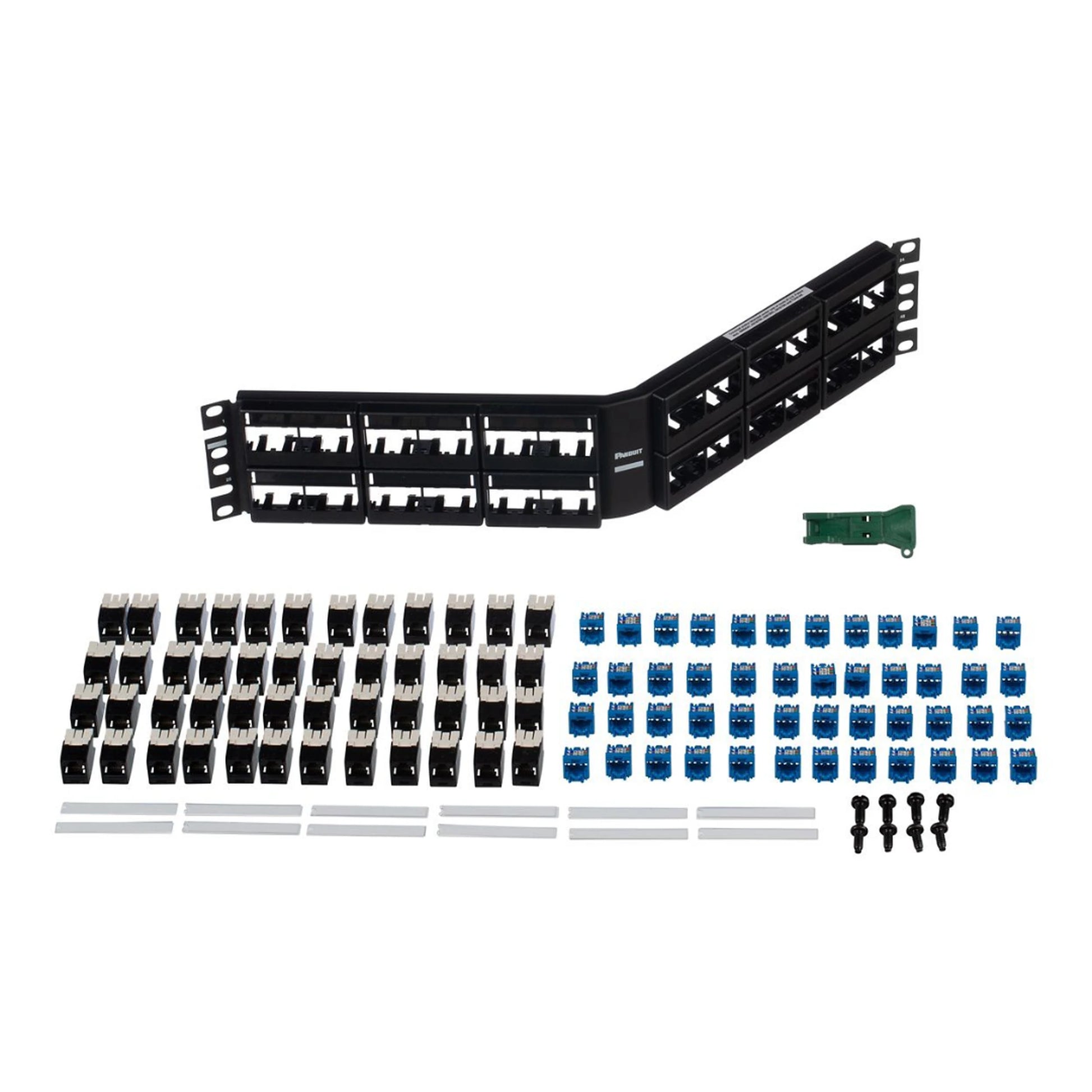 KIT DE PATCH PANEL MODULAR ANGULADO DE 48 PUERTOS, CON 48 JACKS MINI-COM ESTILO TG CAT6A, 19 IN, 2 UR-Patch Panels-PANDUIT-Bsai Seguridad & Controles