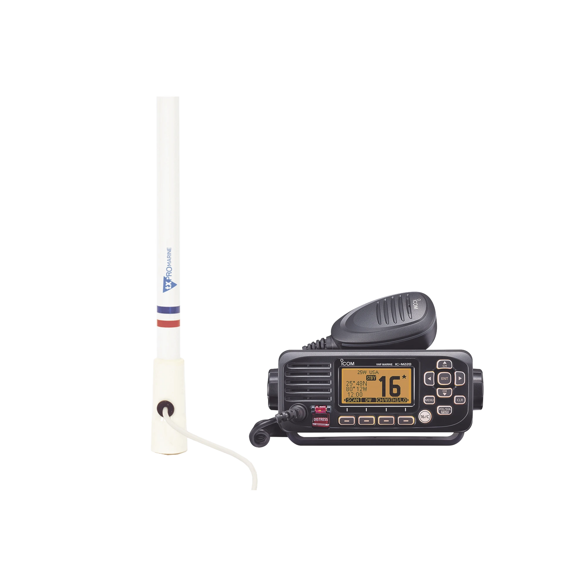 KIT DE RADIO IC-M220 | MAS ANTENA MARINA DE FIBRA DE VIDRIO TX-5206-SYS Y SOPORTE PARA ANTENA 4186-Radios Marinos-ICOM-Bsai Seguridad & Controles