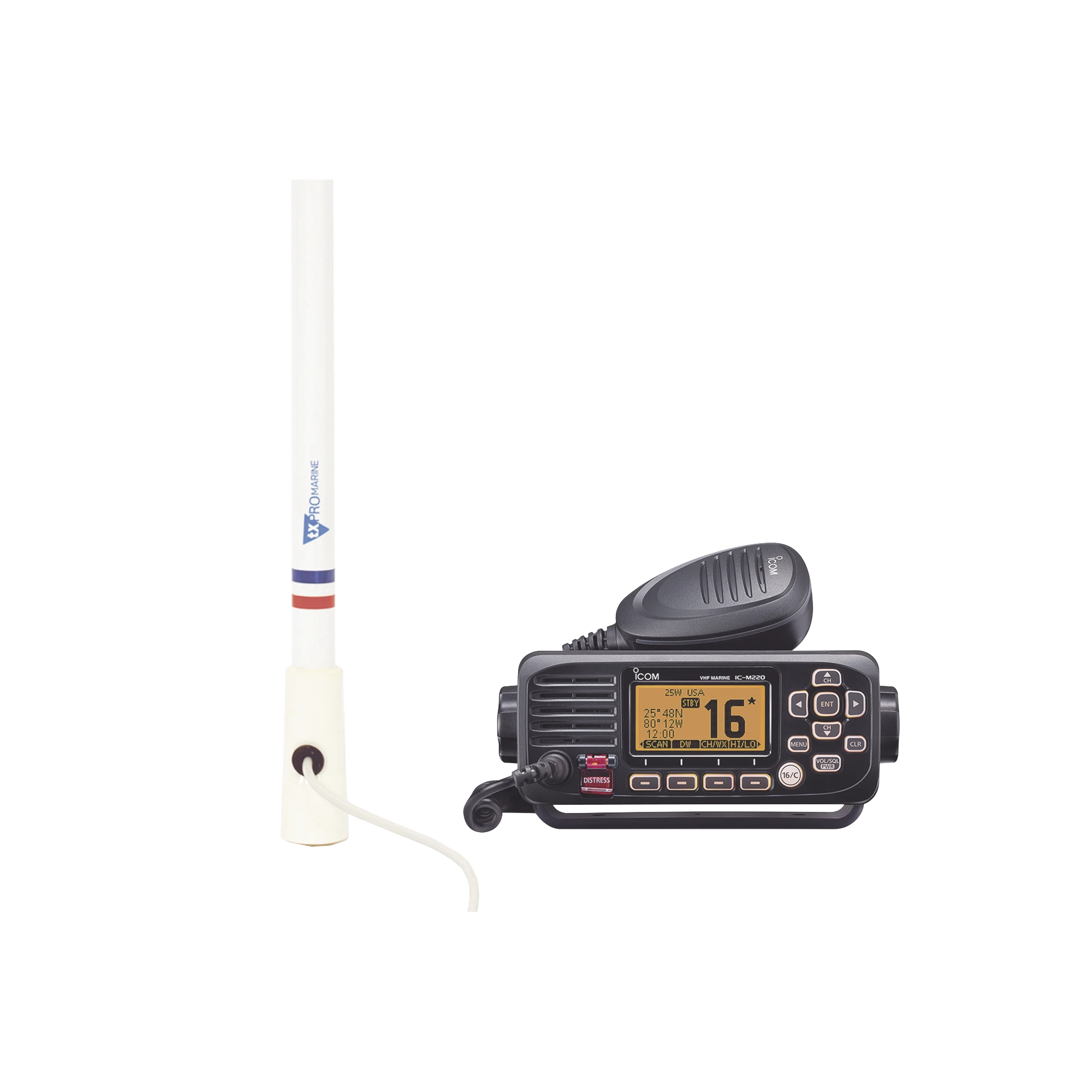 KIT DE RADIO IC-M220 | MAS ANTENA MARINA DE FIBRA DE VIDRIO TX-5206-SYS Y SOPORTE PARA ANTENA 4186-Radios Marinos-ICOM-Bsai Seguridad & Controles