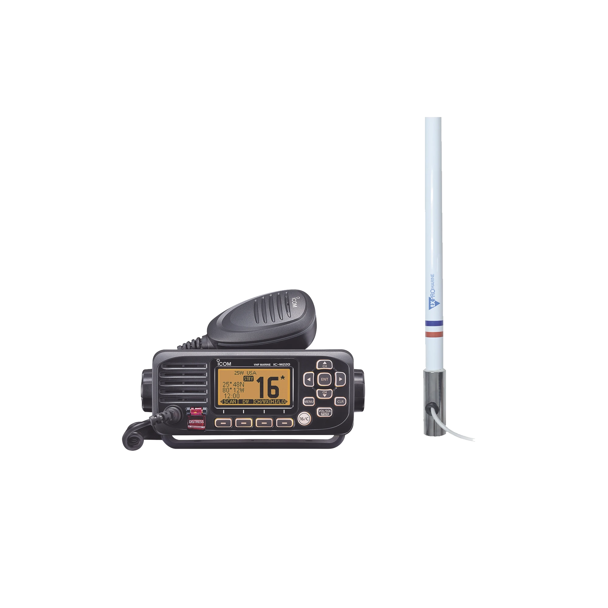 KIT DE RADIO IC-M220 | MAS ANTENA MARINA TX-5101-SYS FABRICADA EN FIBRA DE VIDRIO CON BASE ROSCABLE DE ACERO INOXIDABLE-Radios Marinos-ICOM-Bsai Seguridad & Controles