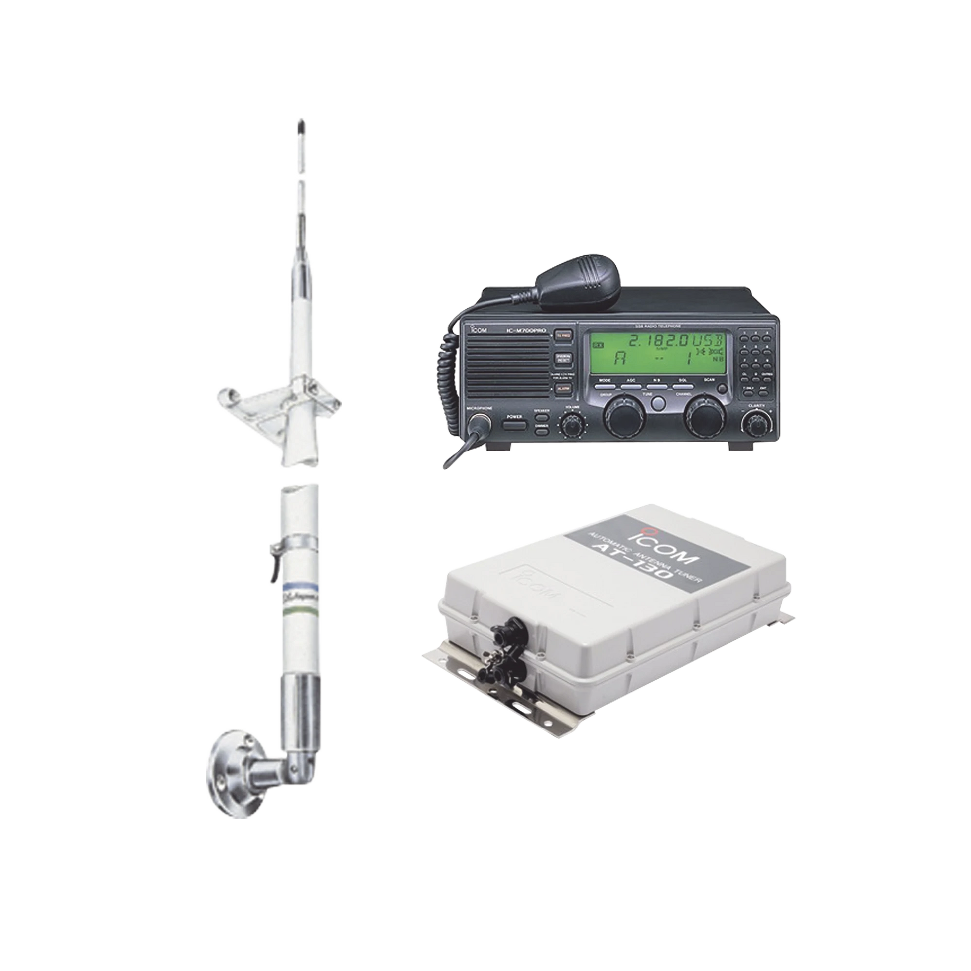 KIT DE RADIO IC-M700PRO CON SINTONIZADOR DE ANTENA AT-130 Y ANTENA HF SHAKESPEARE 390-Radios Marinos-ICOM-Bsai Seguridad & Controles