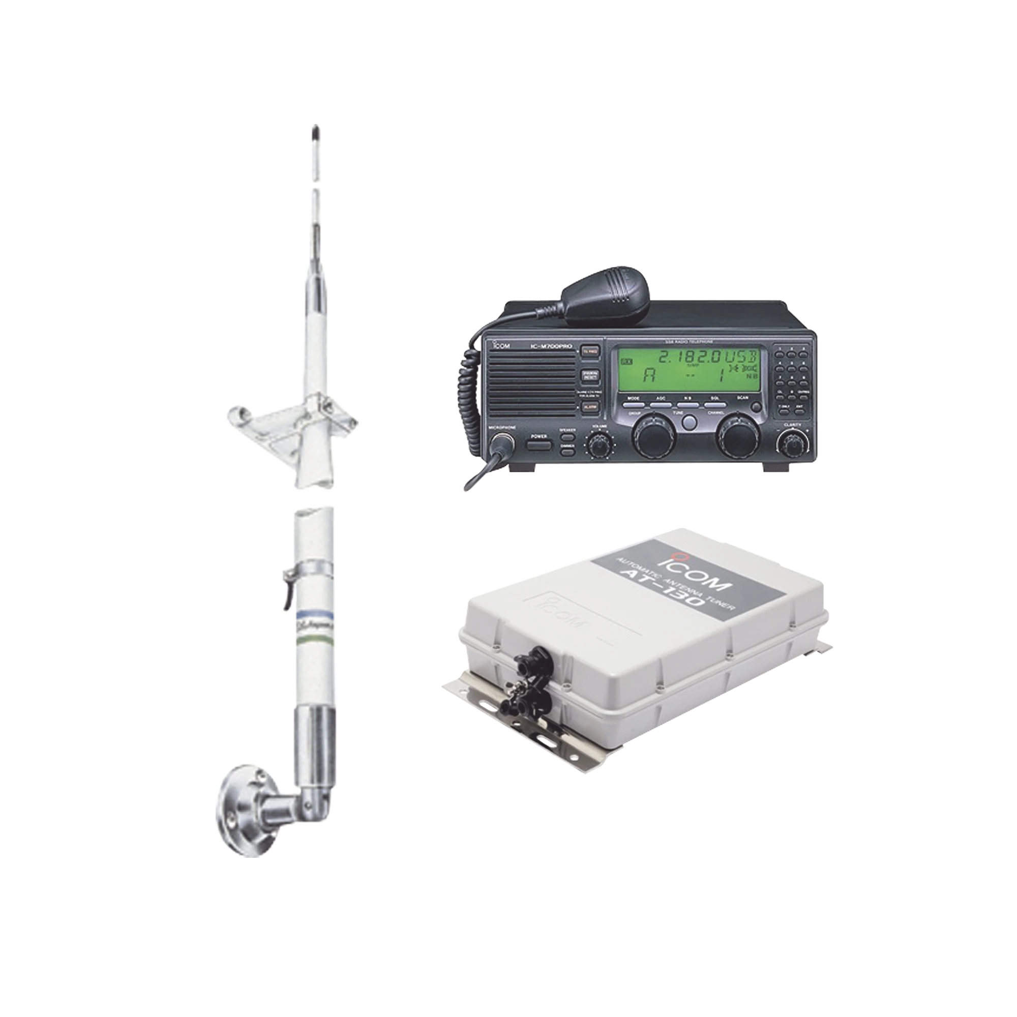 KIT DE RADIO IC-M700PRO CON SINTONIZADOR DE ANTENA AT-130 Y ANTENA HF SHAKESPEARE 390-Radios Marinos-ICOM-Bsai Seguridad & Controles