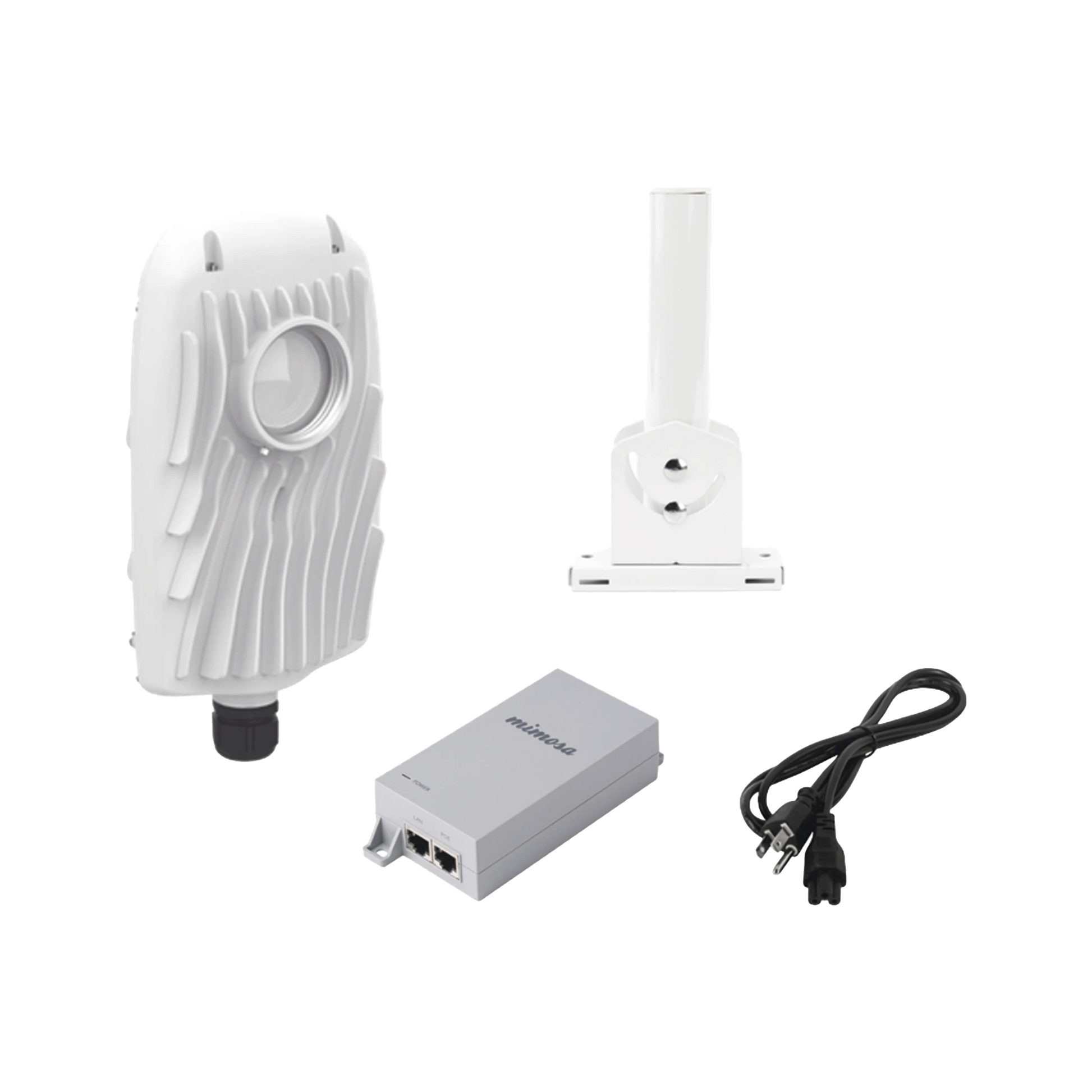 KIT DE RADIOS B5X, RANGO DE FRECUENCIA EXTENDIDA (4.9 A 6.4 GHZ), INCLUYE INYECTOR POE50V, CABLE DE ALIMENTACIÓN Y MONTAJE UNIVERSAL PARA TUBO O POSTE O MÁSTIL-Enlaces PtP y PtMP-MIMOSA NETWORKS-B5X-PACK-Bsai Seguridad & Controles