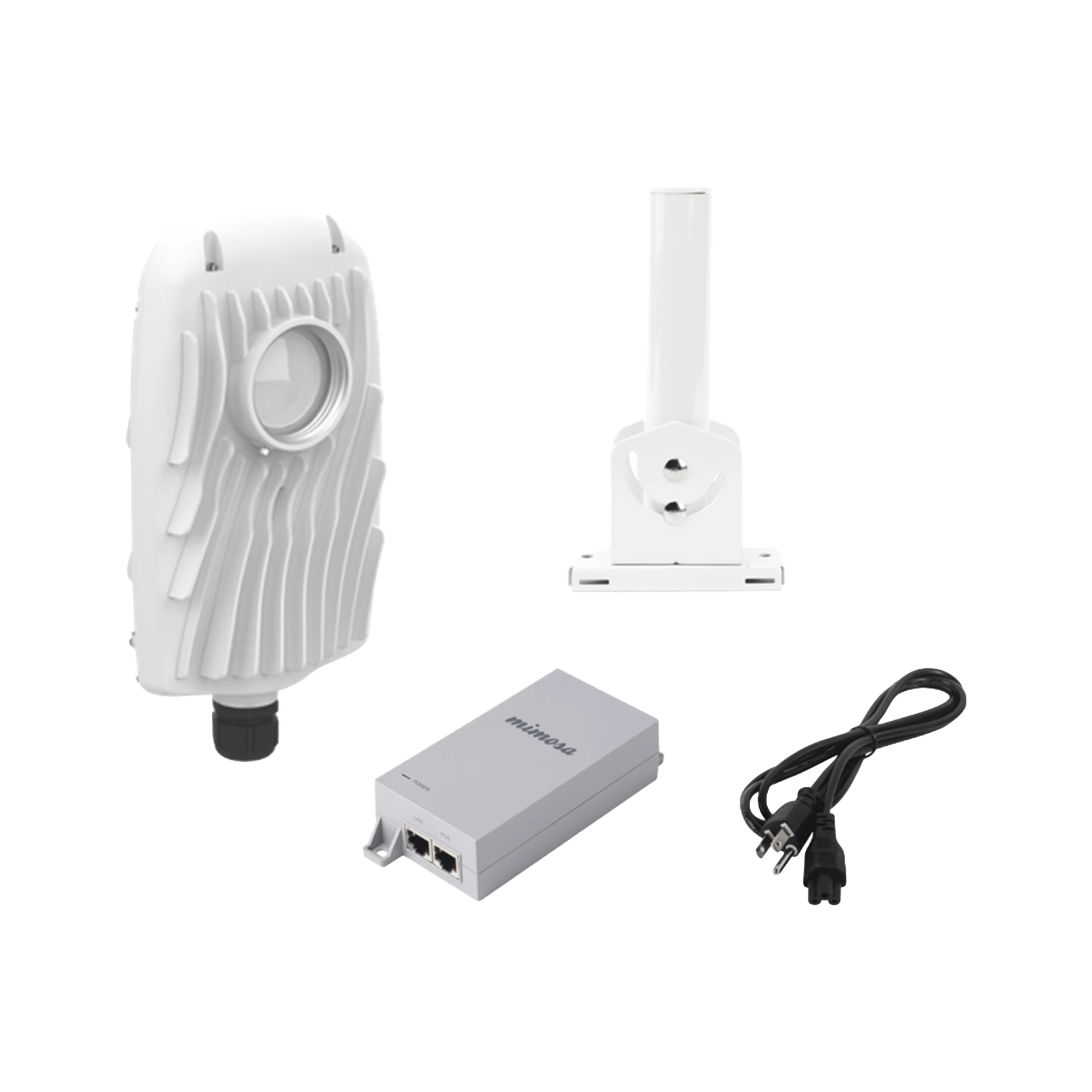 KIT DE RADIOS B5X, RANGO DE FRECUENCIA EXTENDIDA (4.9 A 6.4 GHZ), INCLUYE INYECTOR POE50V, CABLE DE ALIMENTACIÓN Y MONTAJE UNIVERSAL PARA TUBO O POSTE O MÁSTIL-Enlaces PtP y PtMP-MIMOSA NETWORKS-B5X-PACK-Bsai Seguridad & Controles