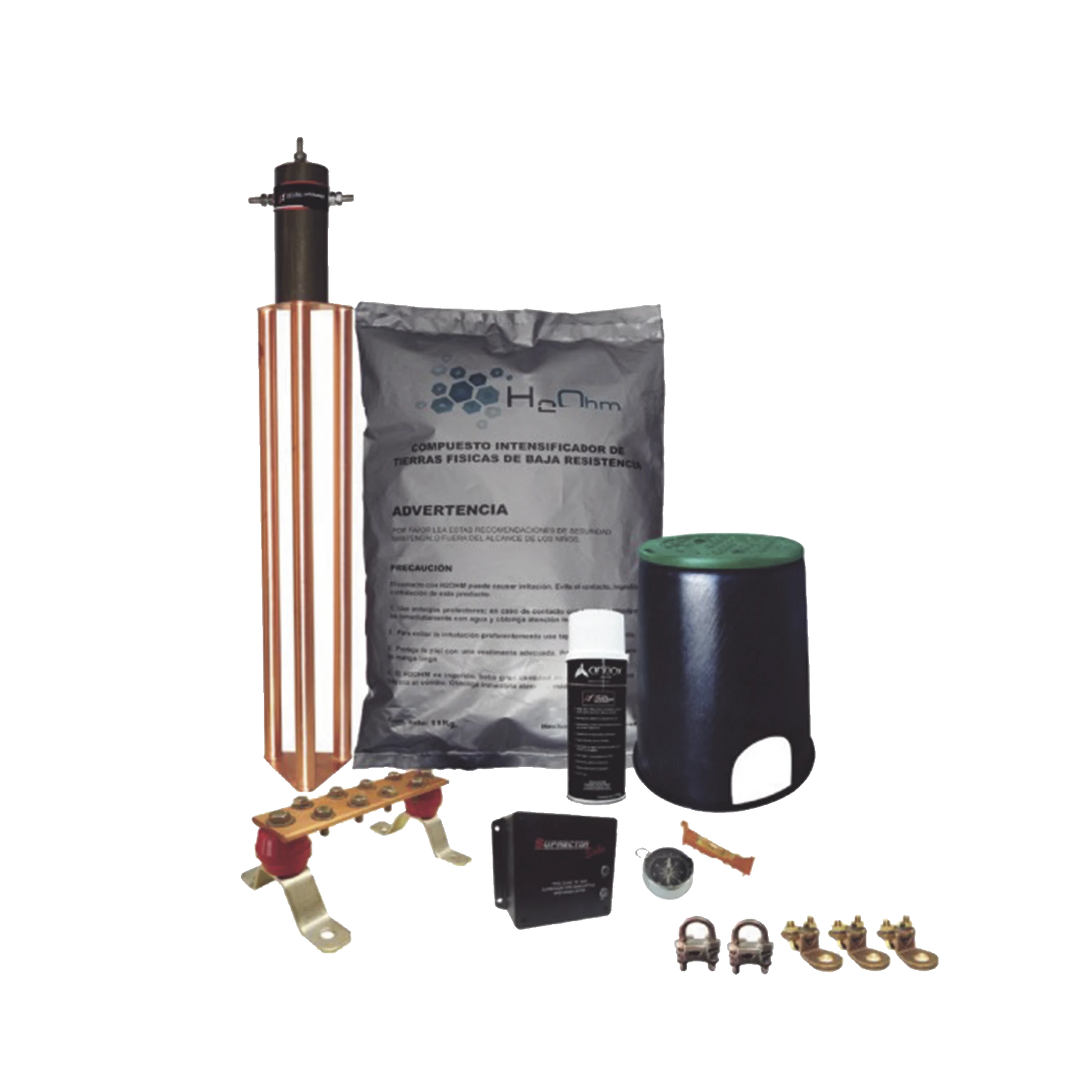KIT DE TIERRA FÍSICA CON ELECTRODO MAGNETOACTIVO DE 45 AMP Y SUPRESOR DE PICOS SOHO-Calidad de la Energía-TOTAL GROUND-Bsai Seguridad & Controles