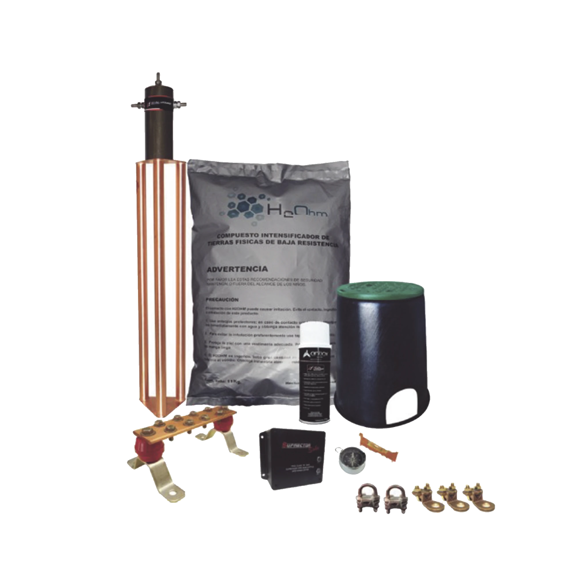 KIT DE TIERRA FÍSICA CON ELECTRODO MAGNETOACTIVO DE 45 AMP Y SUPRESOR DE PICOS SOHO-Calidad de la Energía-TOTAL GROUND-Bsai Seguridad & Controles