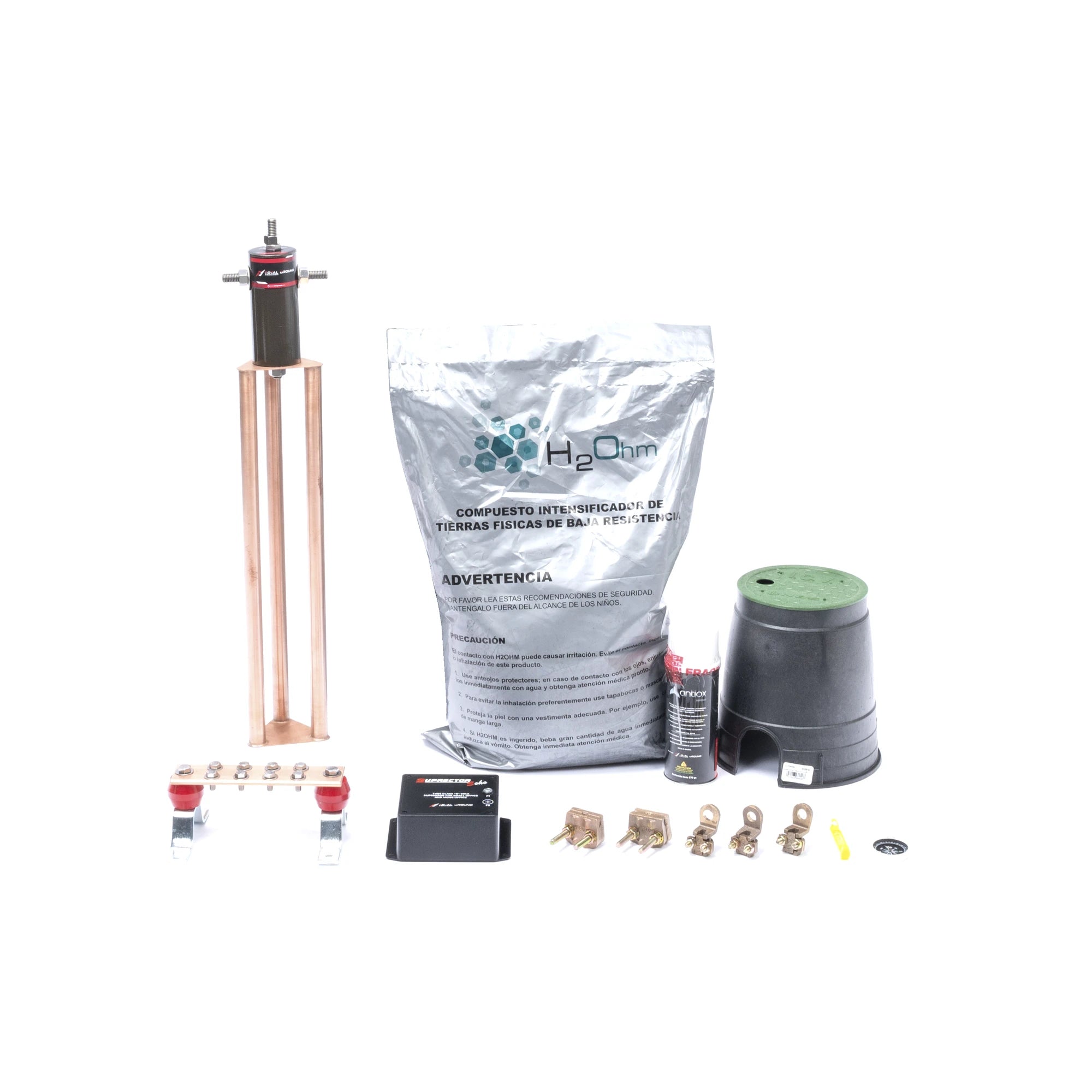 KIT DE TIERRA FÍSICA CON ELECTRODO MAGNETOACTIVO DE 45 AMP Y SUPRESOR DE PICOS SOHO-Tierra Física y Pararrayos-TOTAL GROUND-Bsai Seguridad & Controles