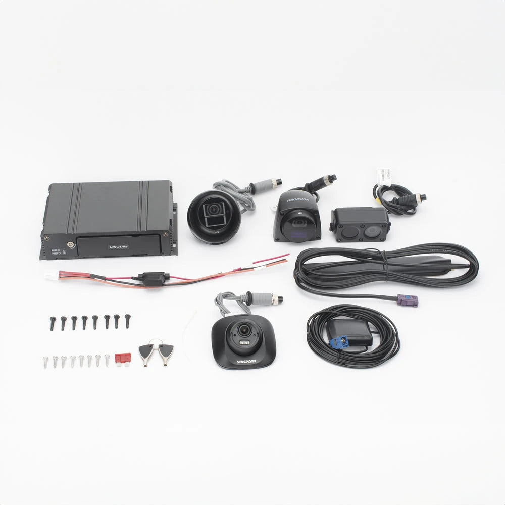KIT DVR MÓVIL / 2 CÁMARAS INTERIOR + 2 CÁMARAS EXTERIOR / (1080P) / 4 CANALES TURBOHD / TECNOLOGÍA IA INTEGRADA / SOPORTA 4G / GPS / SENSOR G / SOPORTA 2 MEMORIAS SD (512 GB TOTAL) / ALARMAS I/O-Videograbadoras Móviles y Portátiles-HIKVISION-Bsai Seguridad & Controles