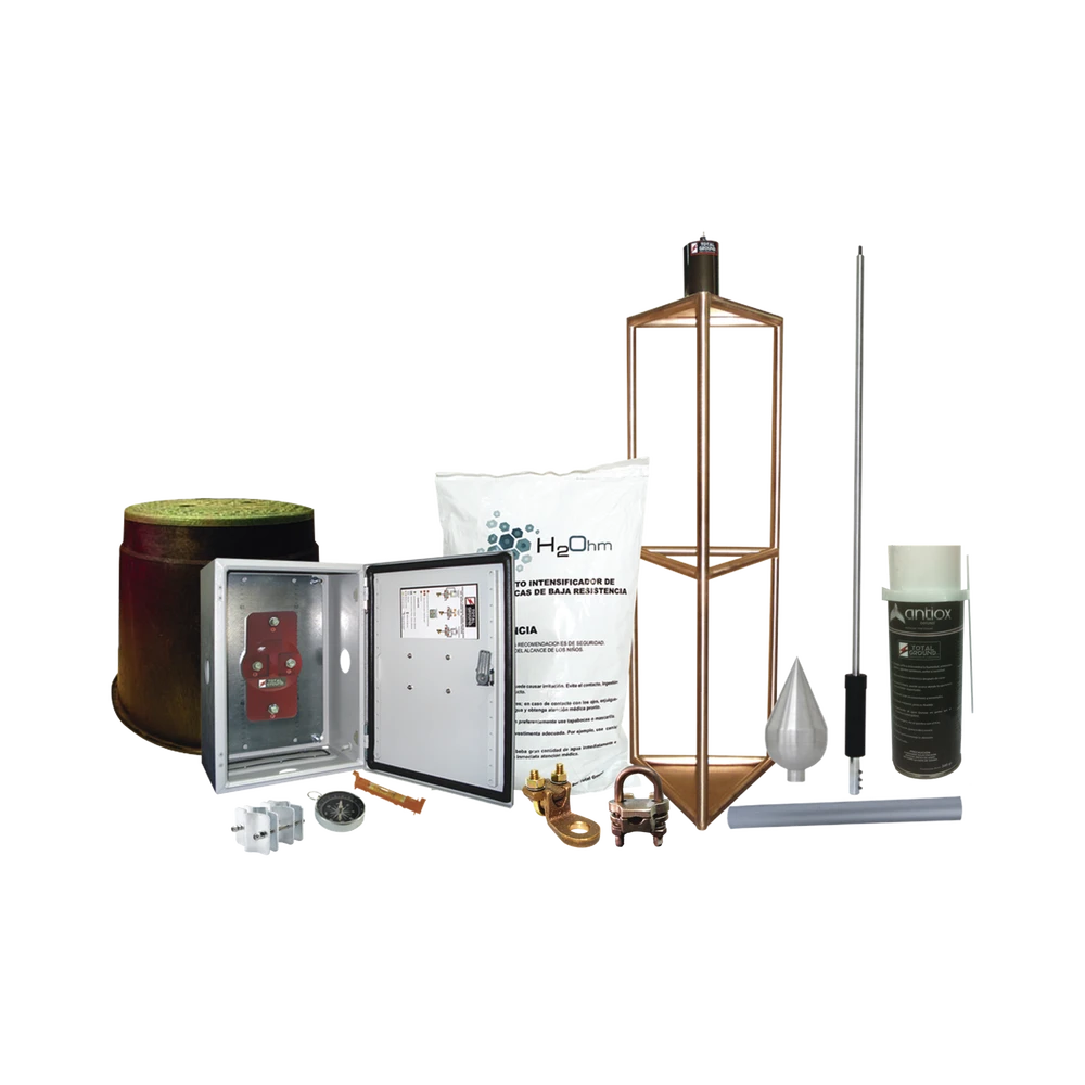 KIT PARARRAYO CON ACCESORIOS DE INSTALACIÓN EN TORRE PARA PROTECCIÓN DE 300 M DE DIÁMETRO-Tierra Física y Pararrayos-TOTAL GROUND-Bsai Seguridad & Controles