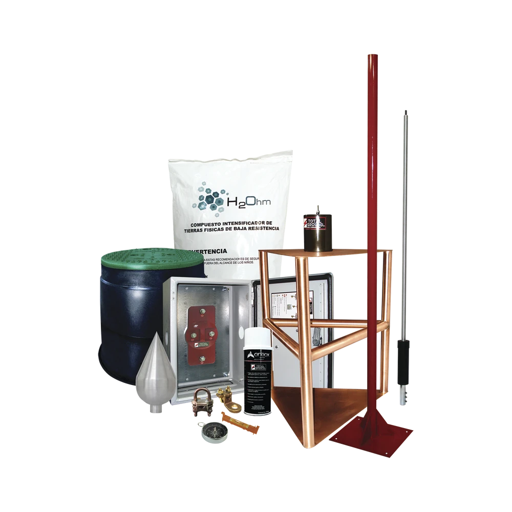 KIT PARARRAYO CON ACCESORIOS PARA PROTECCIÓN DE DIÁMETRO DE 200M-Tierra Física y Pararrayos-TOTAL GROUND-Bsai Seguridad & Controles
