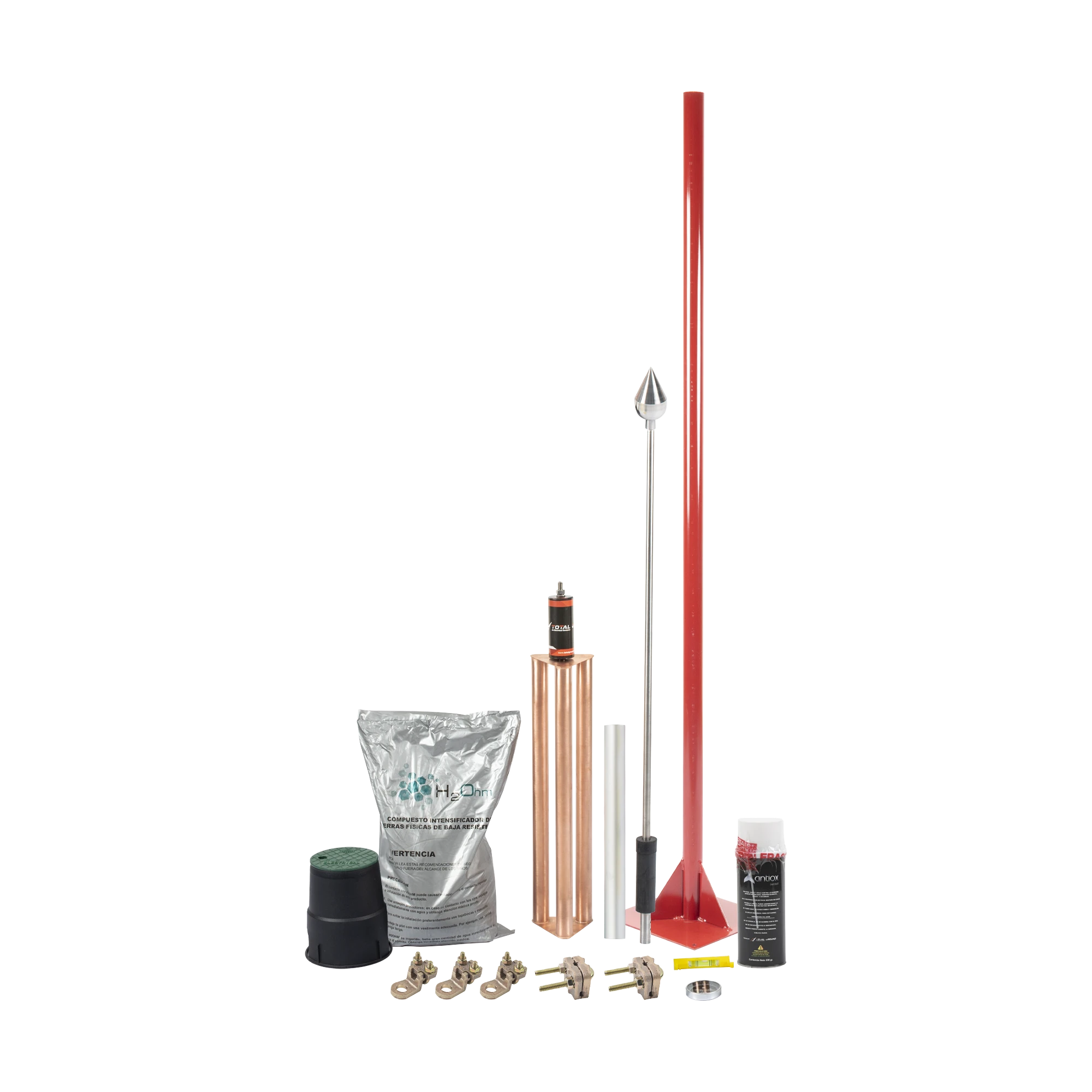 KIT PARARRAYO CON ACCESORIOS PARA PROTECCIÓN DE DIÁMETRO DE 80 M.-Calidad de la Energía-TOTAL GROUND-KIT-MASTER-ALU-V2-Bsai Seguridad & Controles